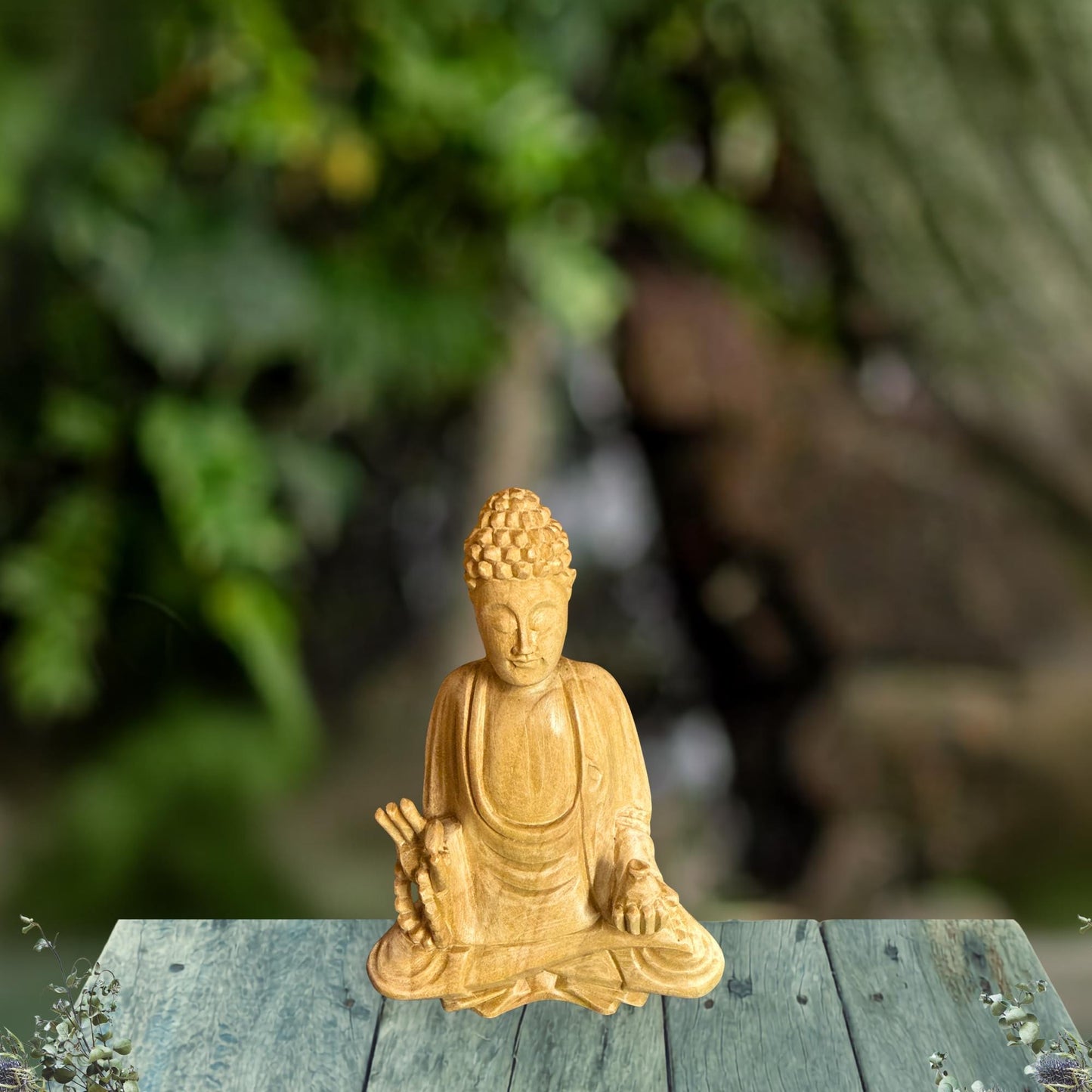 Teaching Buddha Sculpture Hand Carved Wood - Balinese Wood Carving - Buddhist Art