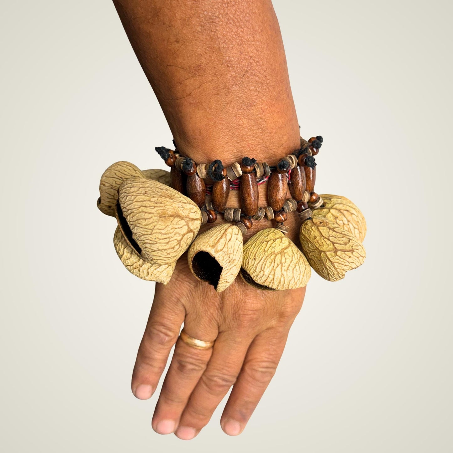 Pangi Nut Percussion Bracelet Rattle,  Natural Keluwak Seed Shaker - Sound Healing Bell