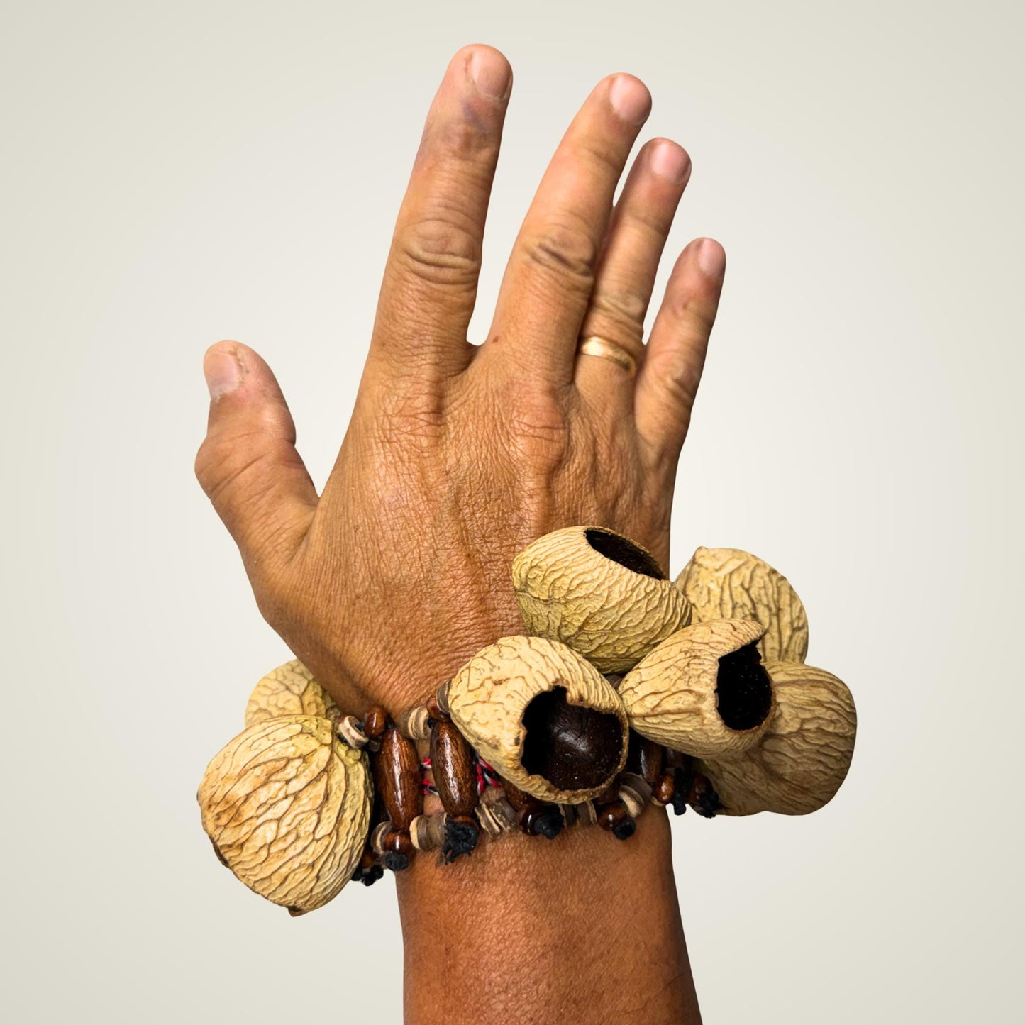 Pangi Nut Percussion Bracelet Rattle,  Natural Keluwak Seed Shaker - Sound Healing Bell
