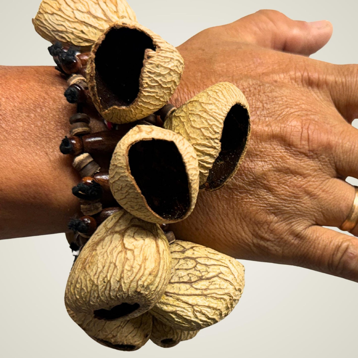 Pangi Nut Percussion Bracelet Rattle,  Natural Keluwak Seed Shaker - Sound Healing Bell