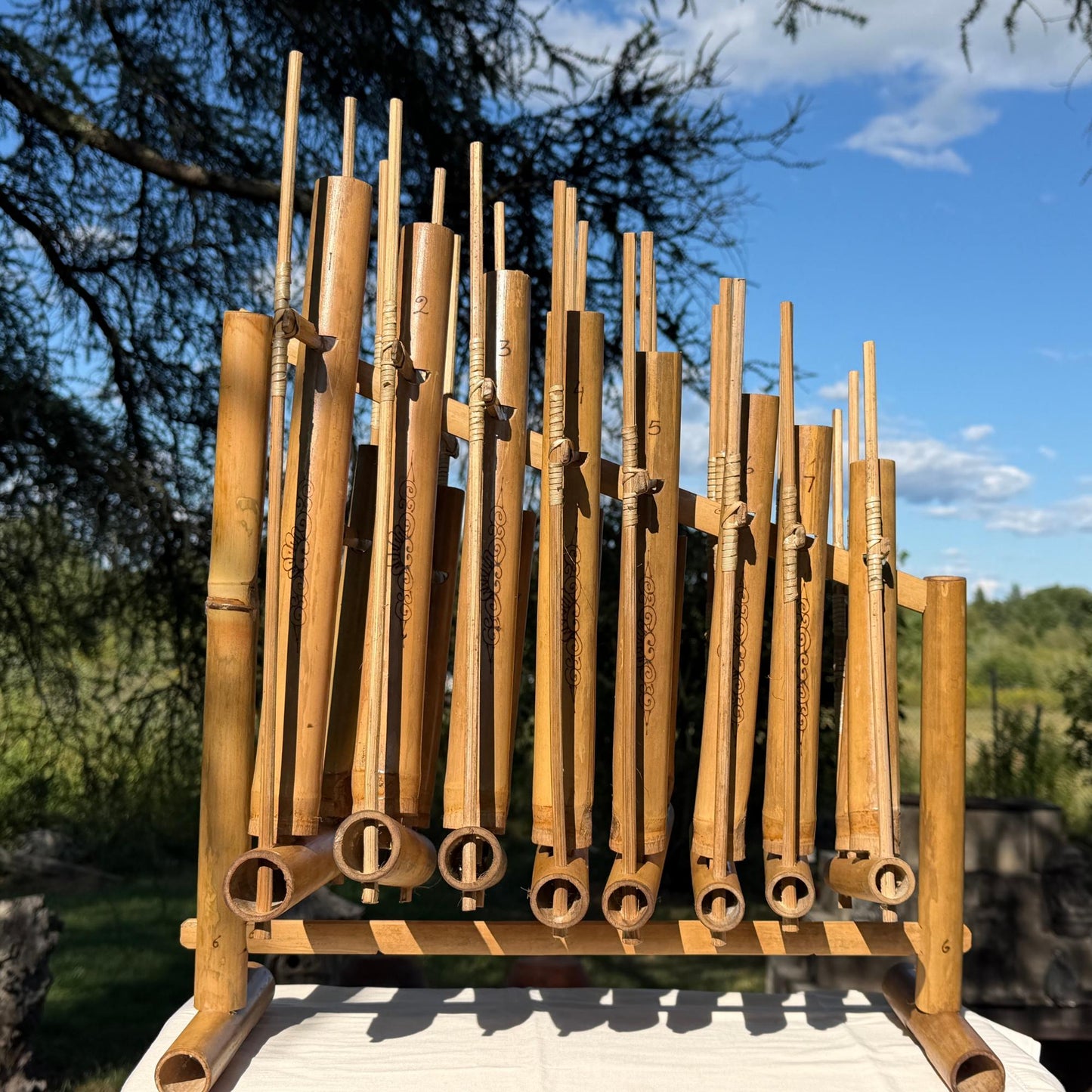 Bamboo Angklung Traditional Percussion Musical Instrument - Indonesian Rindik Gamalan Music
