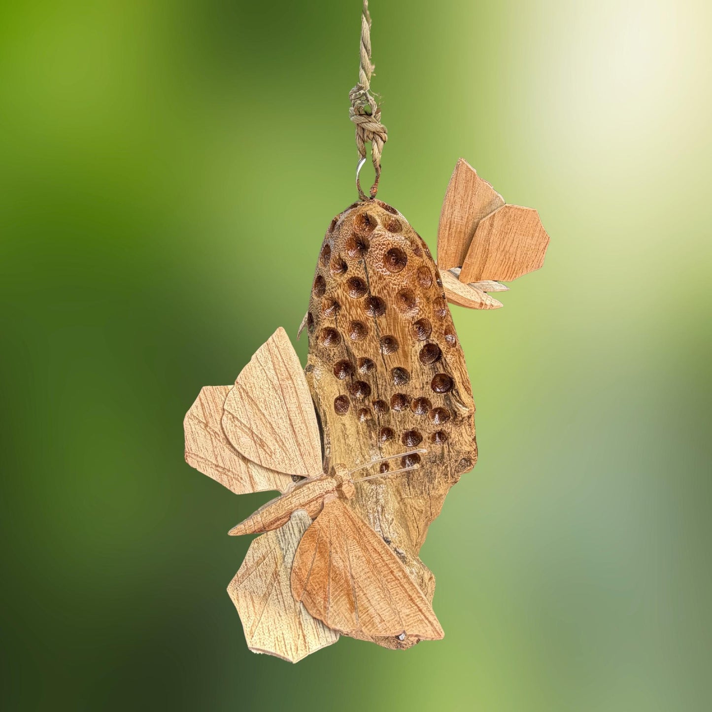 Butterfly Hand Carved Hanging Mobile - Balinese Parasite Mushroom Wood Carving