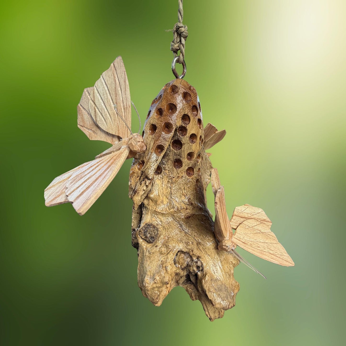 Butterfly Hand Carved Hanging Mobile - Balinese Parasite Mushroom Wood Carving