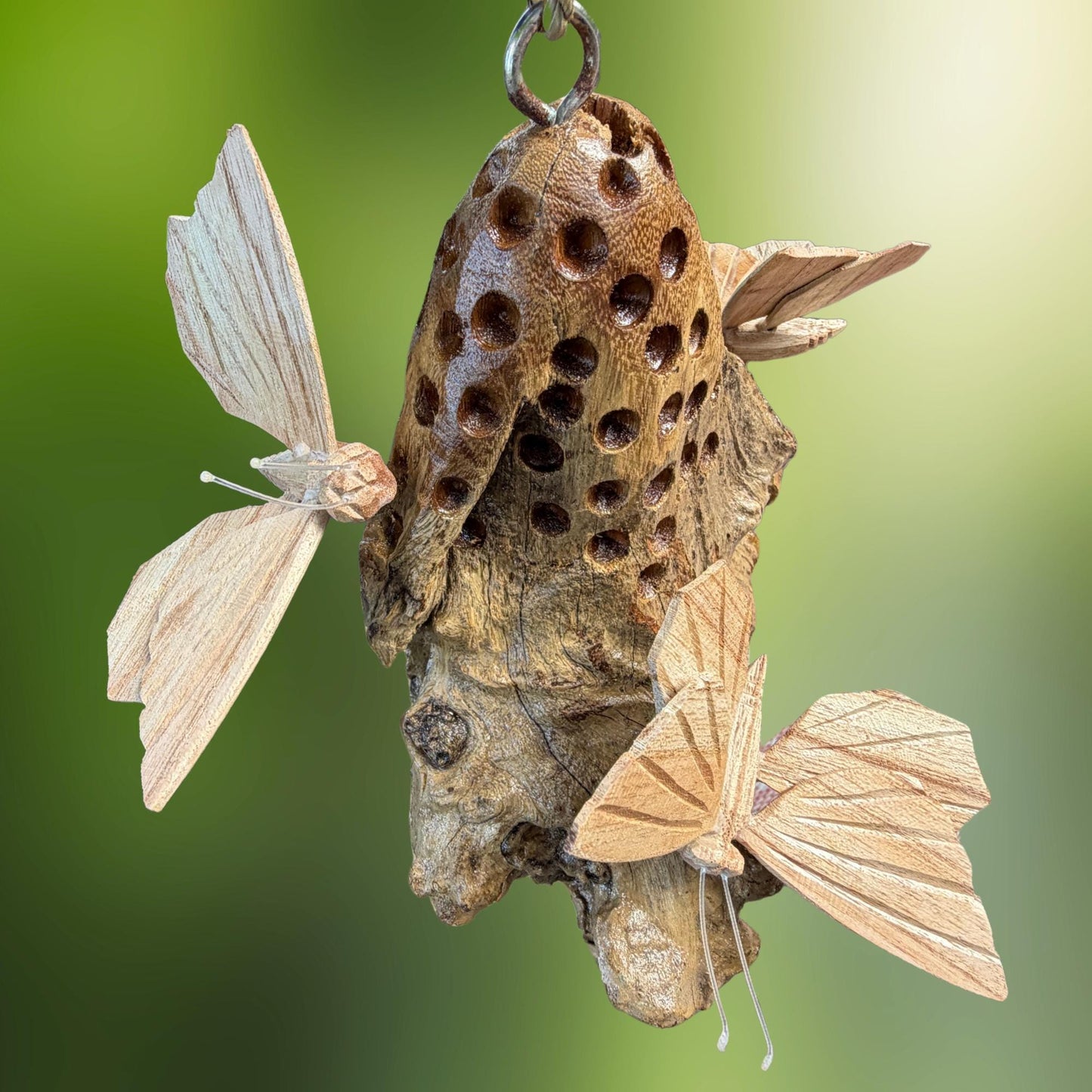 Butterfly Hand Carved Hanging Mobile - Balinese Parasite Mushroom Wood Carving