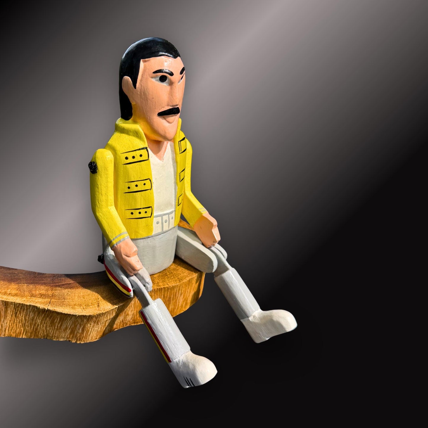 Freddie Mercury  Rock Star Shelf Sitter - Super Star Puppet Hand Painted Carved Wood