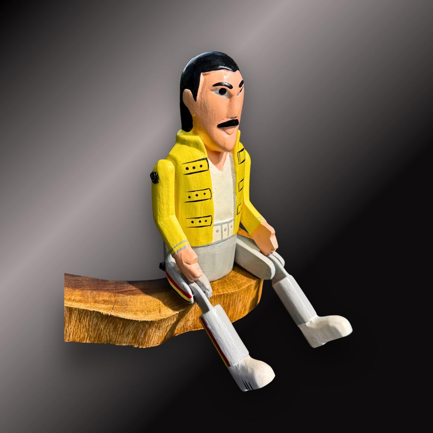Freddie Mercury  Rock Star Shelf Sitter - Super Star Puppet Hand Painted Carved Wood