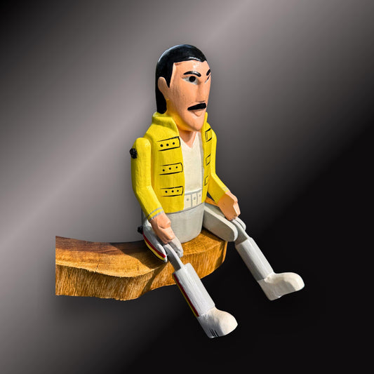 Freddie Mercury  Rock Star Shelf Sitter - Super Star Puppet Hand Painted Carved Wood