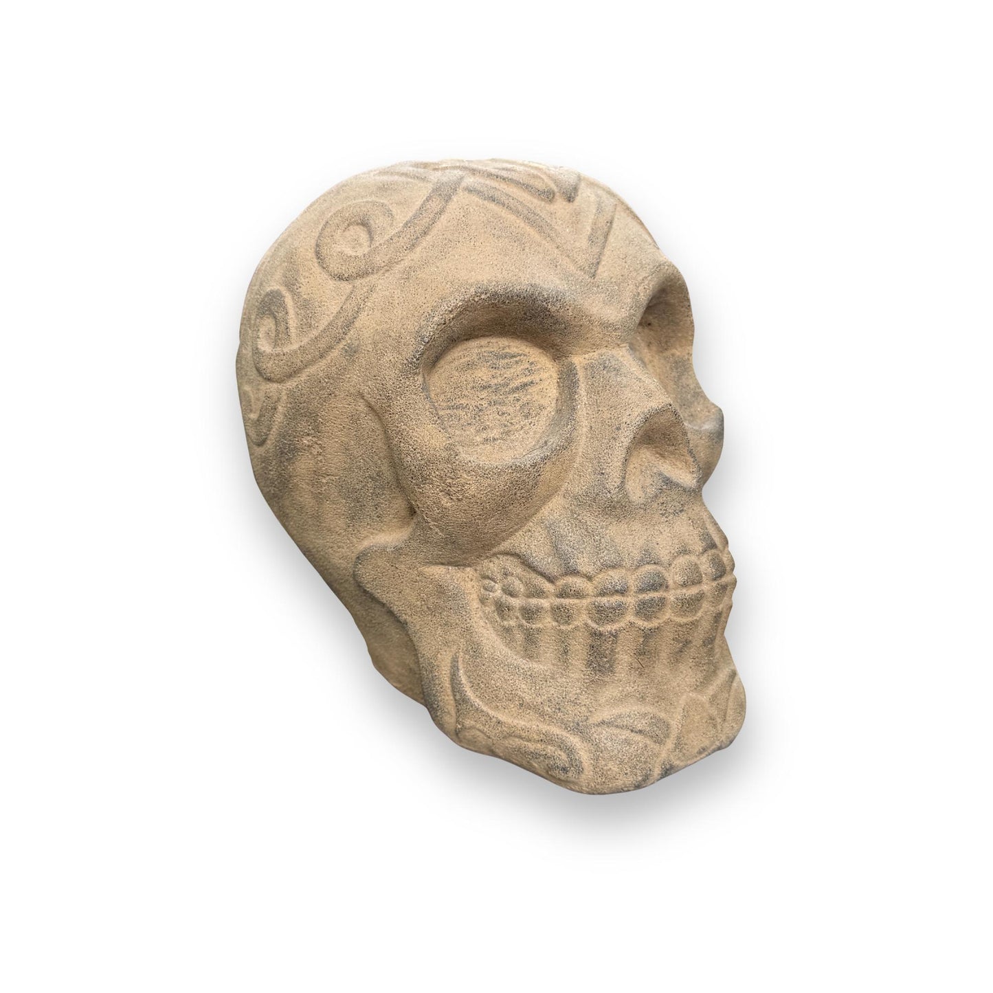 Celtic Human Skull Replica: Cast Stone Gothic Garden Statue - Spooky Season Decor