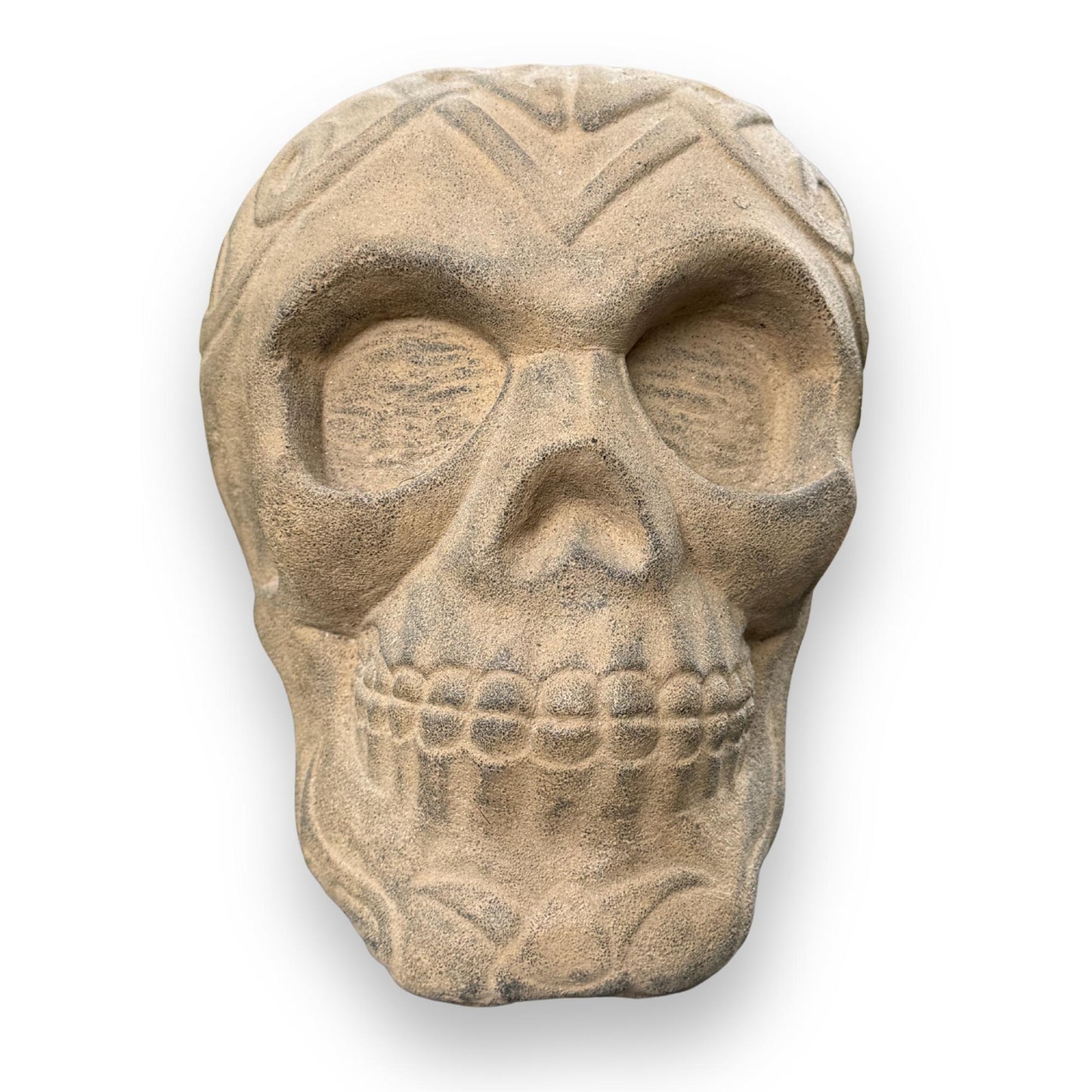 Celtic Human Skull Replica: Cast Stone Gothic Garden Statue - Spooky Season Decor