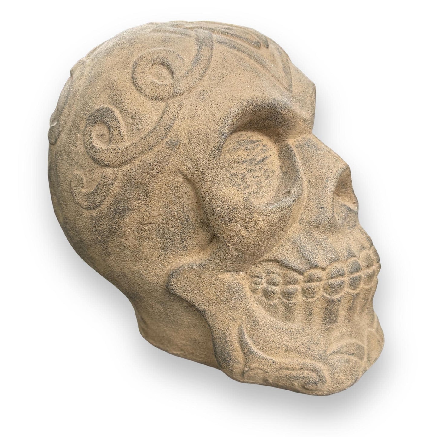 Celtic Human Skull Replica: Cast Stone Gothic Garden Statue - Spooky Season Decor