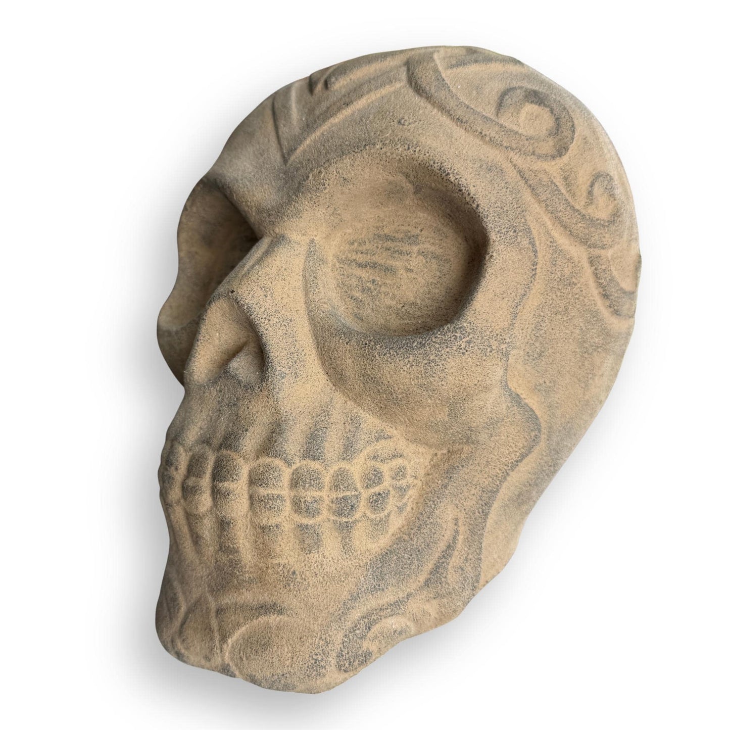 Celtic Human Skull Replica: Cast Stone Gothic Garden Statue - Spooky Season Decor