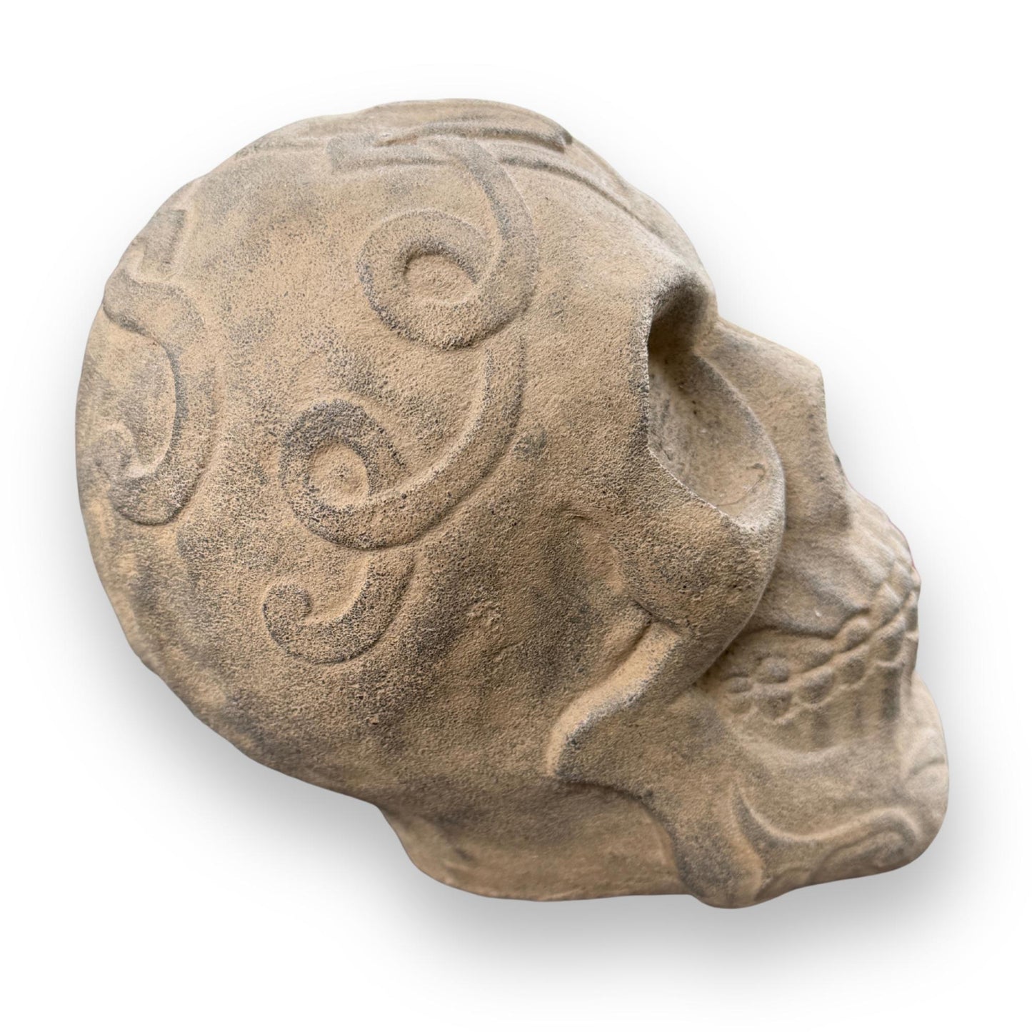 Celtic Human Skull Replica: Cast Stone Gothic Garden Statue - Spooky Season Decor