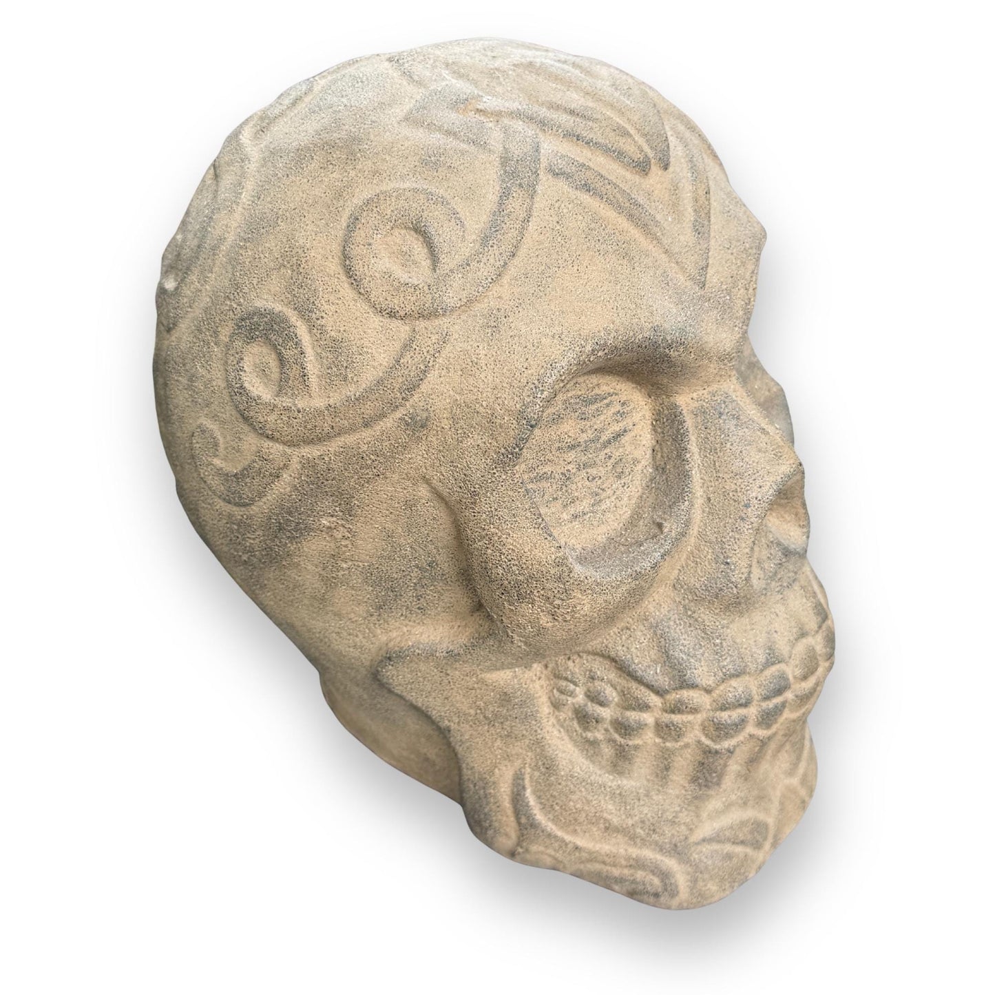 Celtic Human Skull Replica: Cast Stone Gothic Garden Statue - Spooky Season Decor