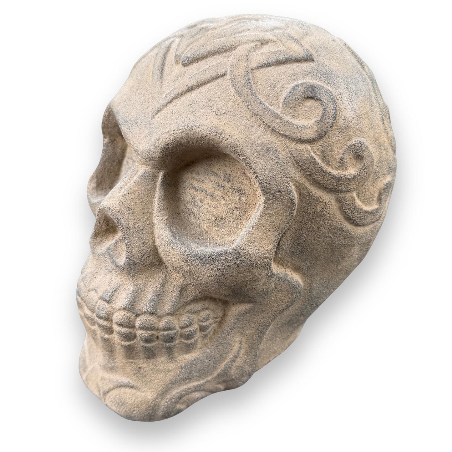 Celtic Human Skull Replica: Cast Stone Gothic Garden Statue - Spooky Season Decor