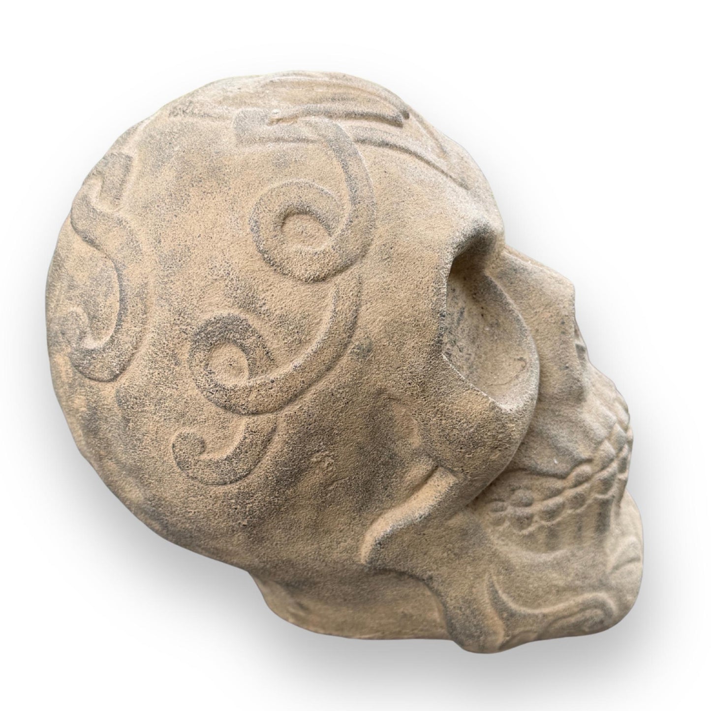 Celtic Human Skull Replica: Cast Stone Gothic Garden Statue - Spooky Season Decor