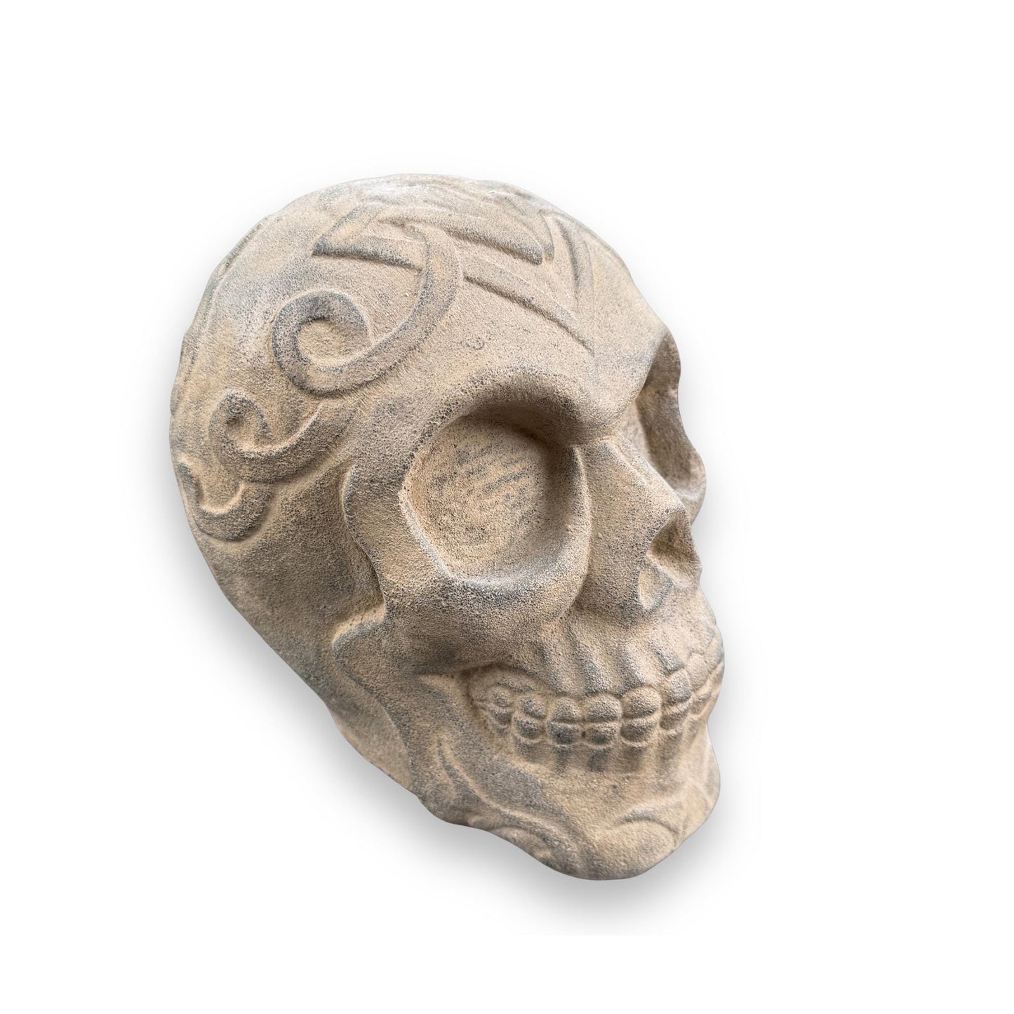 Celtic Human Skull Replica: Cast Stone Gothic Garden Statue - Spooky Season Decor