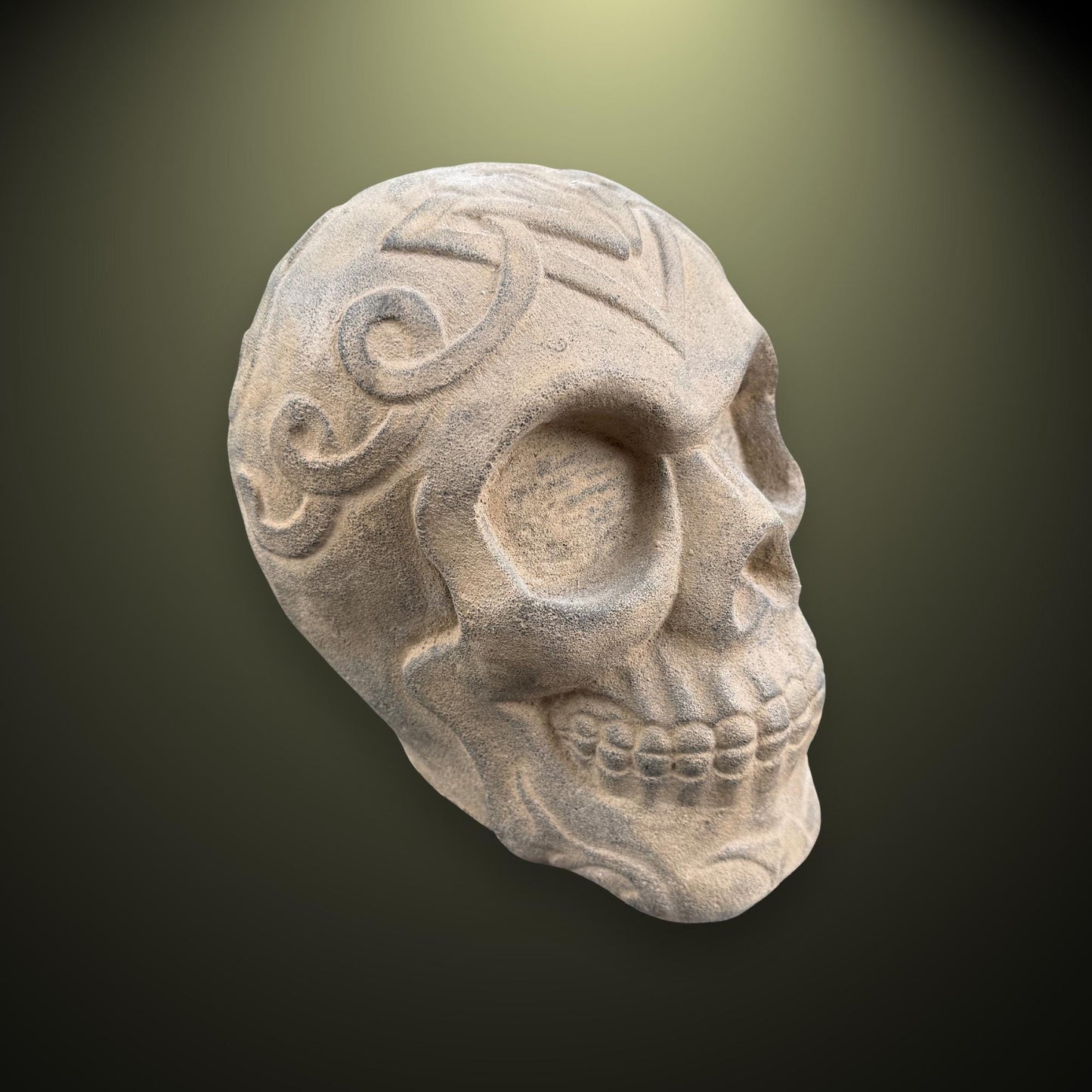 Celtic Human Skull Replica: Cast Stone Gothic Garden Statue - Spooky Season Decor
