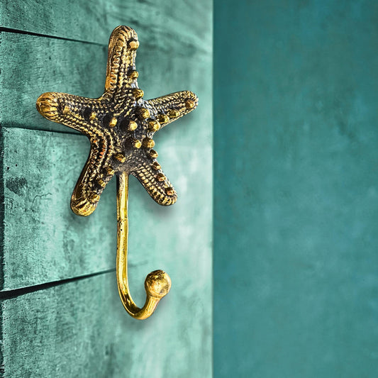 Bronze Nautical Starfish Wall Hook: Key Hanger, Lost Wax Cast Metal Coat Hanger