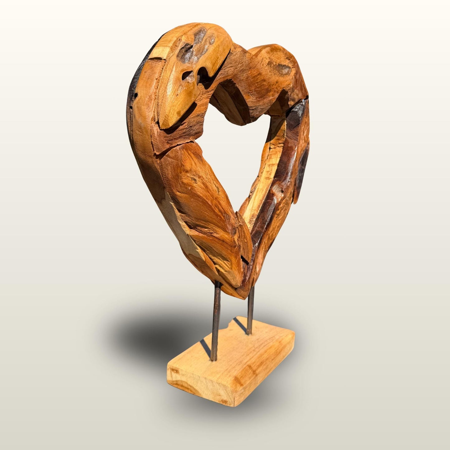 Rustic Reclaimed Teak Wood Heart Statue:  Outdoor Garden Decor