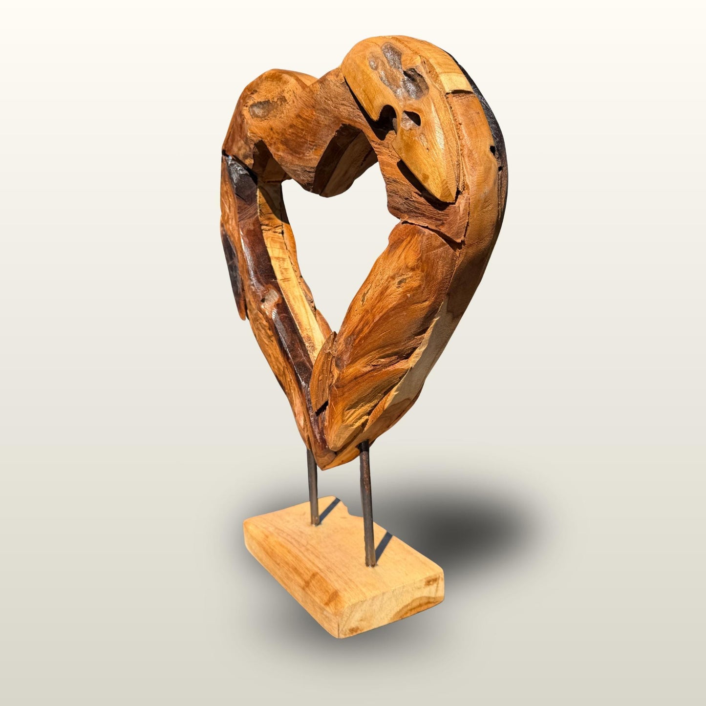 Rustic Reclaimed Teak Wood Heart Statue:  Outdoor Garden Decor