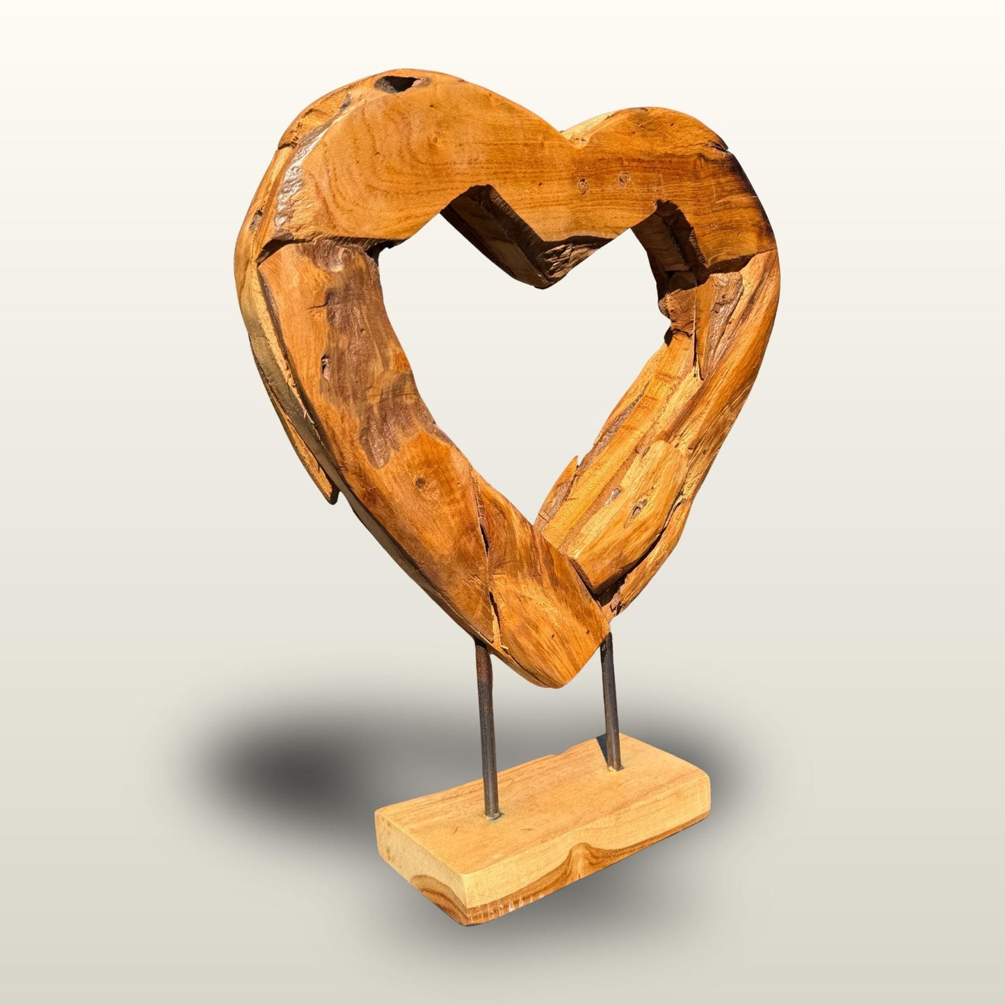 Rustic Reclaimed Teak Wood Heart Statue:  Outdoor Garden Decor