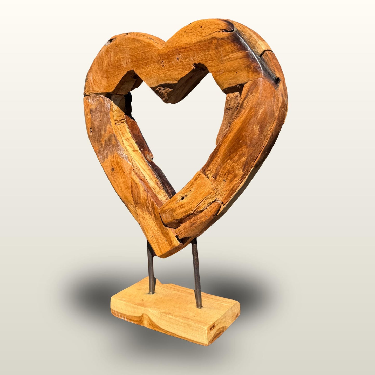 Rustic Reclaimed Teak Wood Heart Statue:  Outdoor Garden Decor