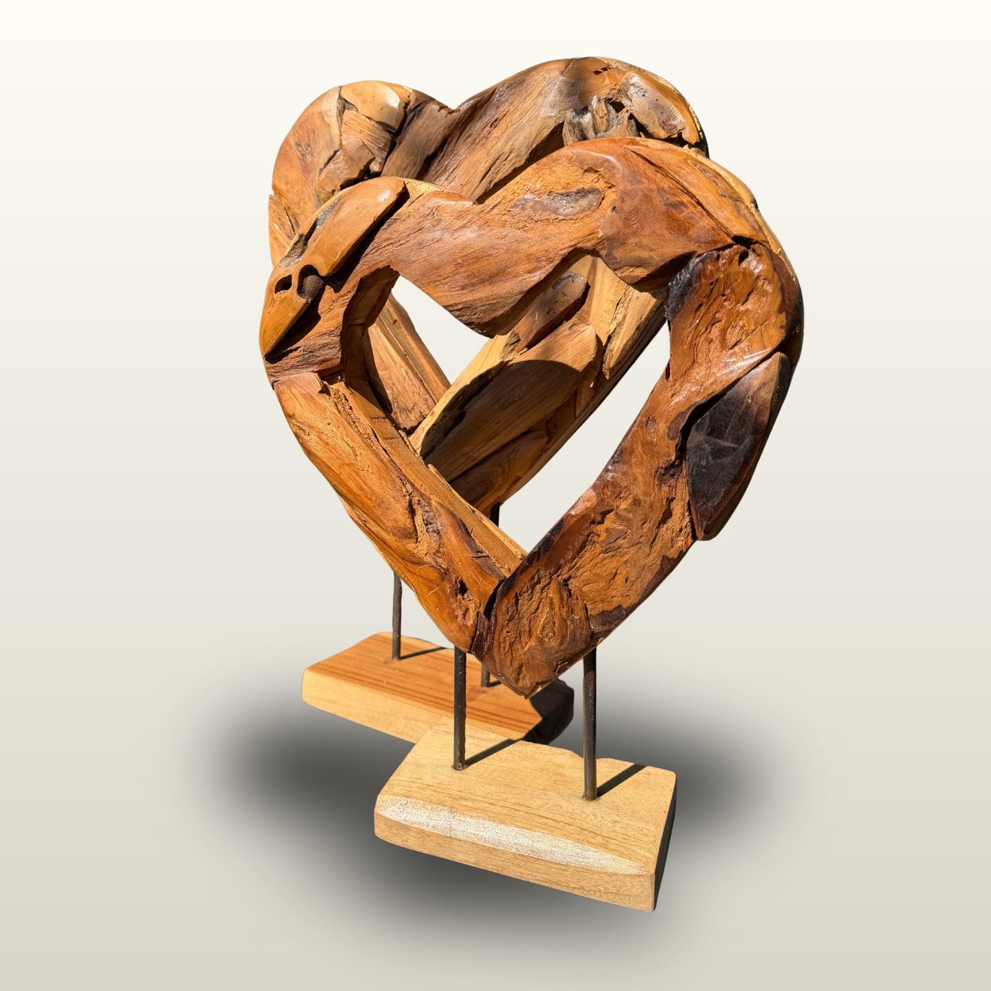 Rustic Reclaimed Teak Wood Heart Statue:  Outdoor Garden Decor
