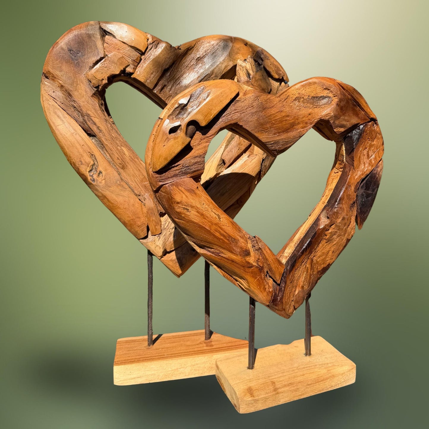 Rustic Reclaimed Teak Wood Heart Statue:  Outdoor Garden Decor