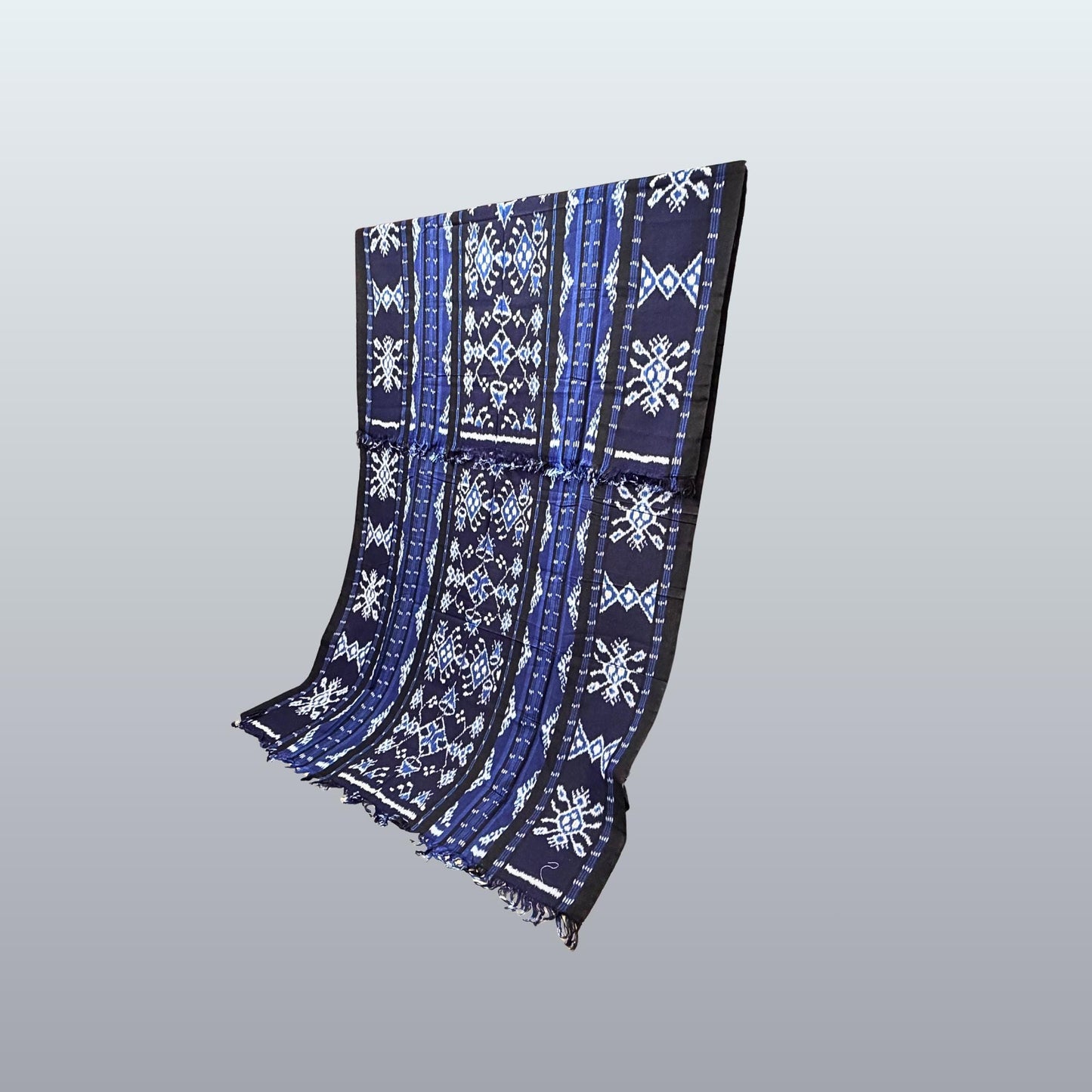 Hand woven Blue Ikat Cotton Tapestry: Hand Loomed Indonesian Blanket (45x90)
