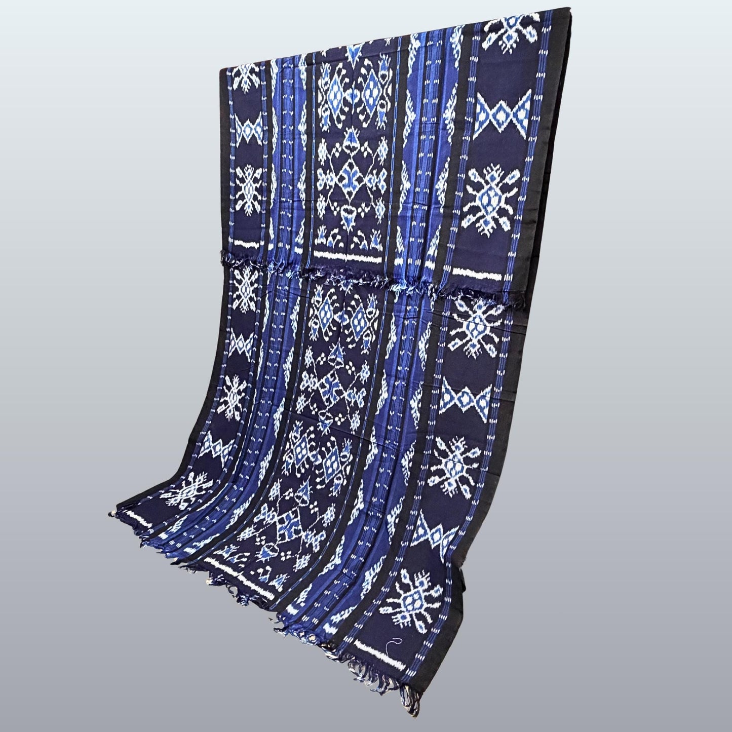 Hand woven Blue Ikat Cotton Tapestry: Hand Loomed Indonesian Blanket (45x90)