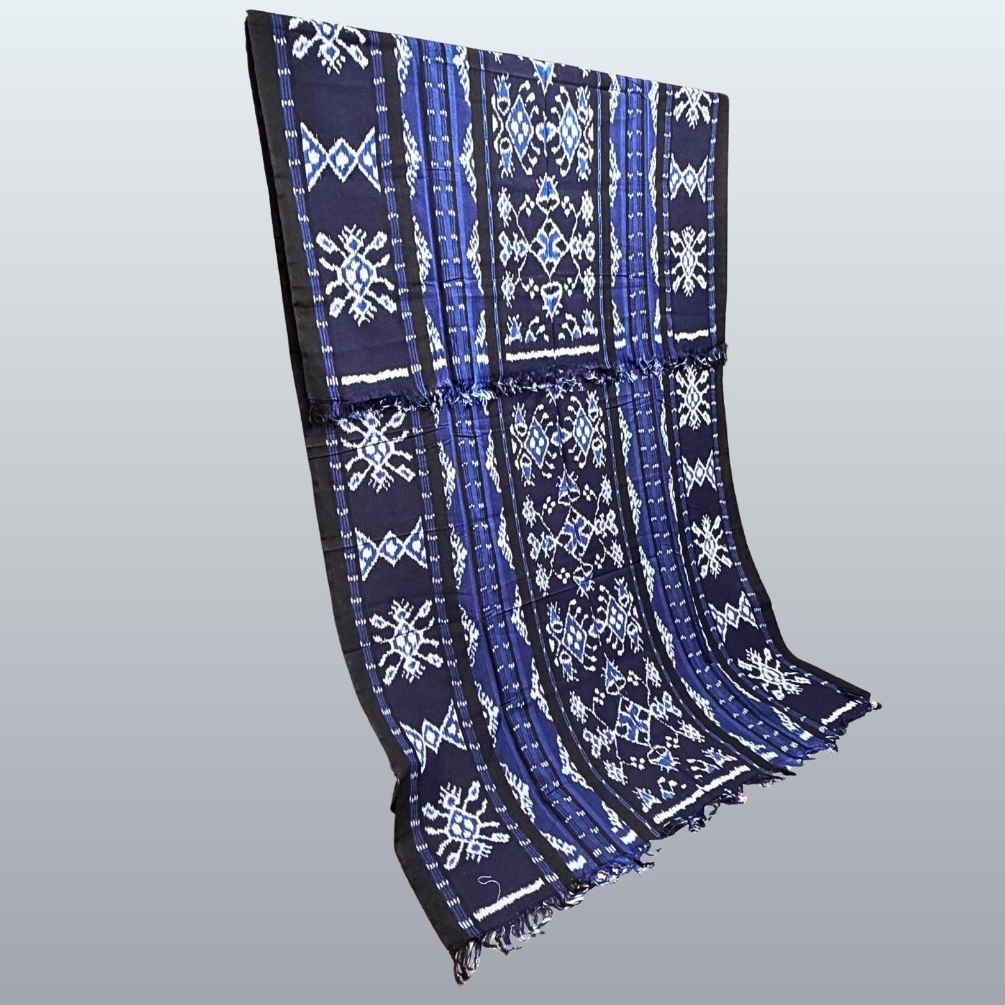 Hand woven Blue Ikat Cotton Tapestry: Hand Loomed Indonesian Blanket (45x90)