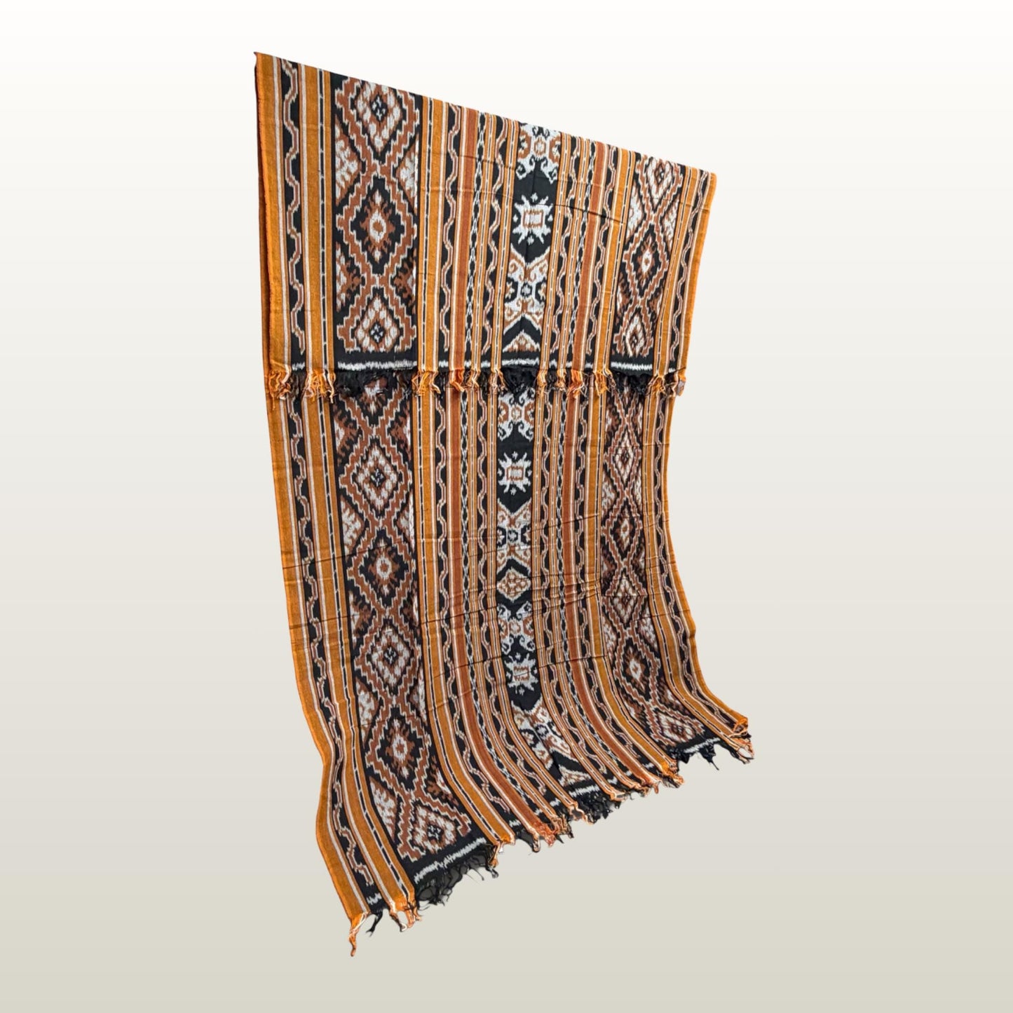 Hand woven Gold Brown Ikat Cotton Tapestry: Hand Loomed Indonesian Blanket (45x90)