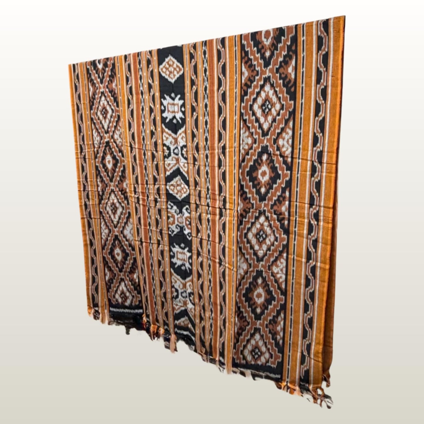 Hand woven Gold Brown Ikat Cotton Tapestry: Hand Loomed Indonesian Blanket (45x90)