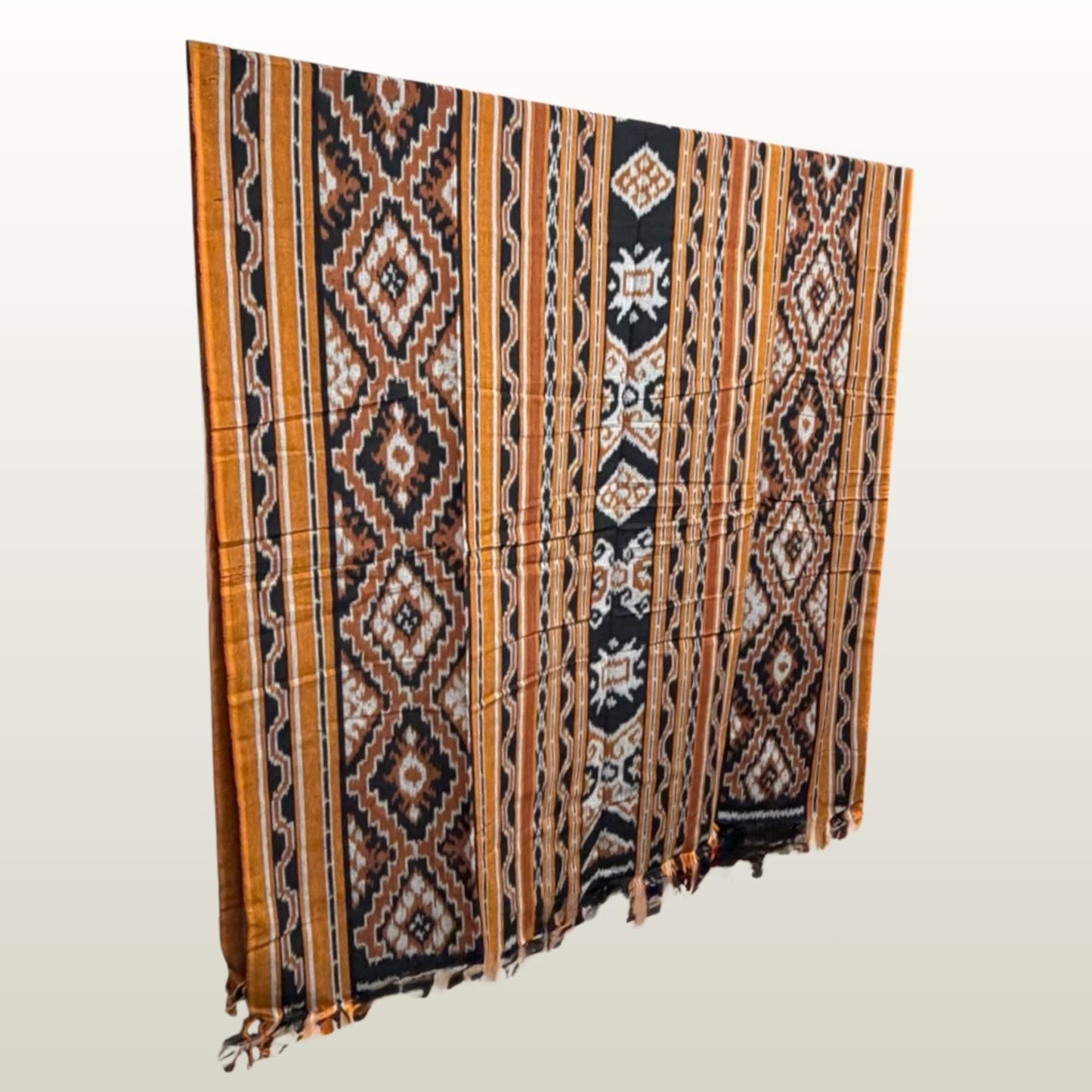 Hand woven Gold Brown Ikat Cotton Tapestry: Hand Loomed Indonesian Blanket (45x90)