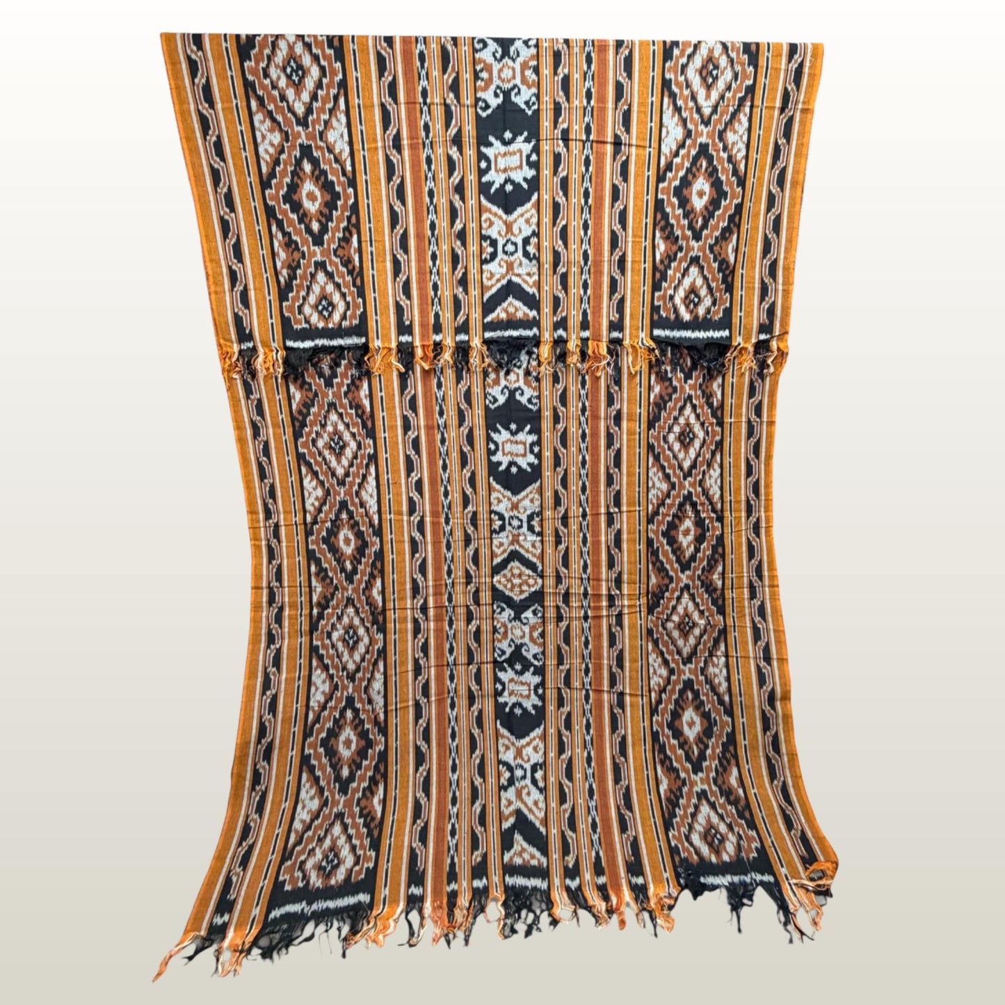 Hand woven Gold Brown Ikat Cotton Tapestry: Hand Loomed Indonesian Blanket (45x90)