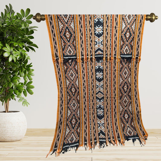 Hand woven Gold Brown Ikat Cotton Tapestry: Hand Loomed Indonesian Blanket (45x90) - Acadia World Traders