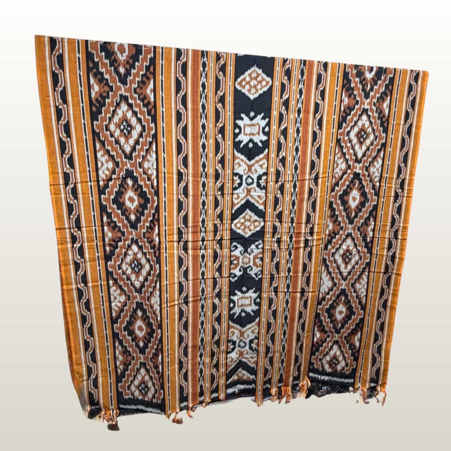 Hand woven Gold Brown Ikat Cotton Tapestry: Hand Loomed Indonesian Blanket (45x90)