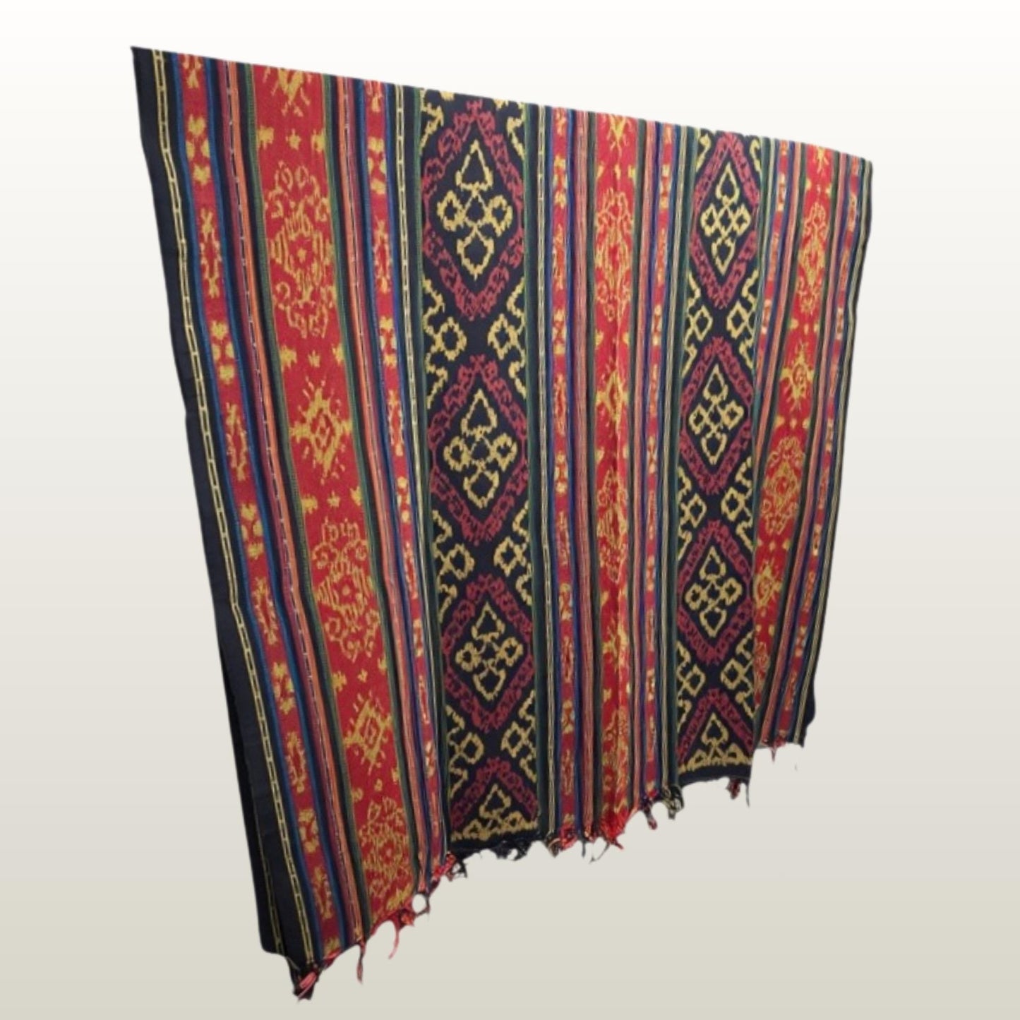 Hand woven Earthy Red & Brown Ikat Cotton Tapestry: Hand Loomed Indonesian Blanket (45x90)