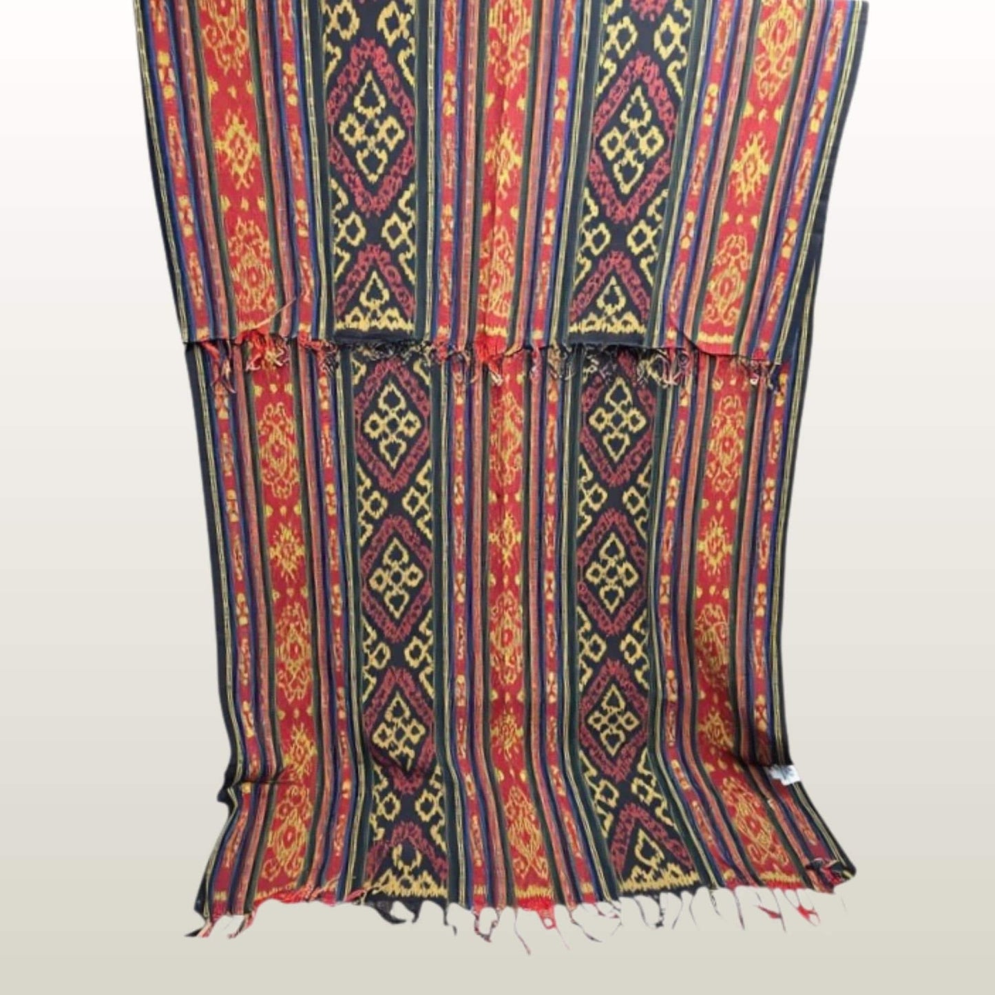 Hand woven Earthy Red & Brown Ikat Cotton Tapestry: Hand Loomed Indonesian Blanket (45x90)