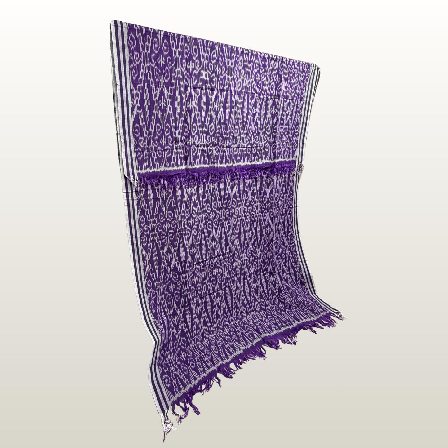 Hand woven Purple & gray Ikat Cotton Tapestry: Hand Loomed Indonesian Blanket (45x90)