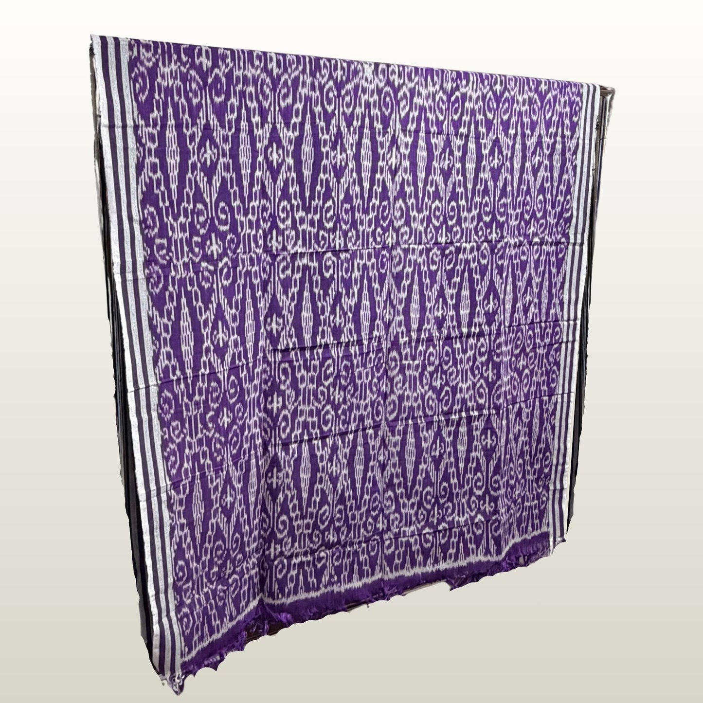 Hand woven Purple & gray Ikat Cotton Tapestry: Hand Loomed Indonesian Blanket (45x90)