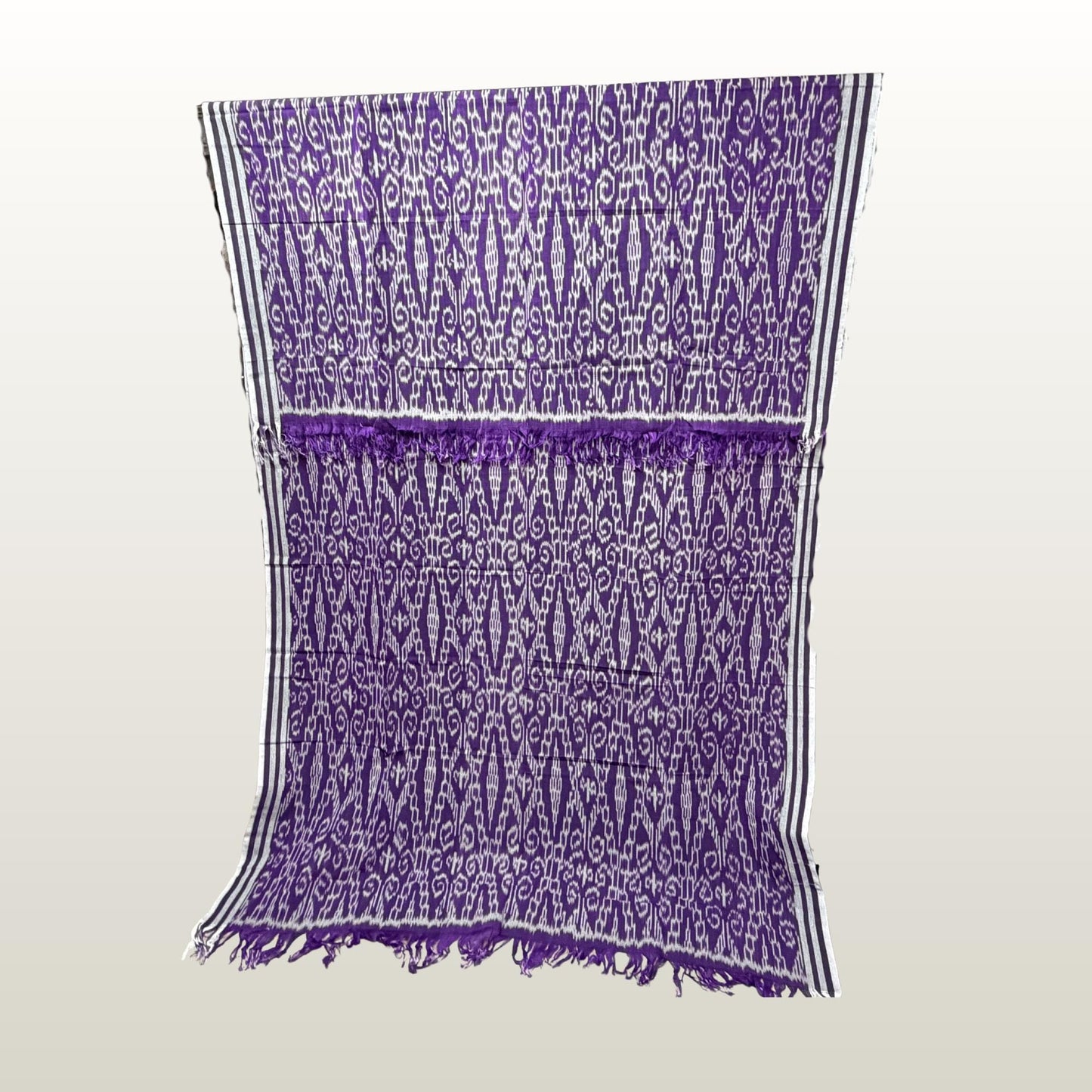 Hand woven Purple & gray Ikat Cotton Tapestry: Hand Loomed Indonesian Blanket (45x90)