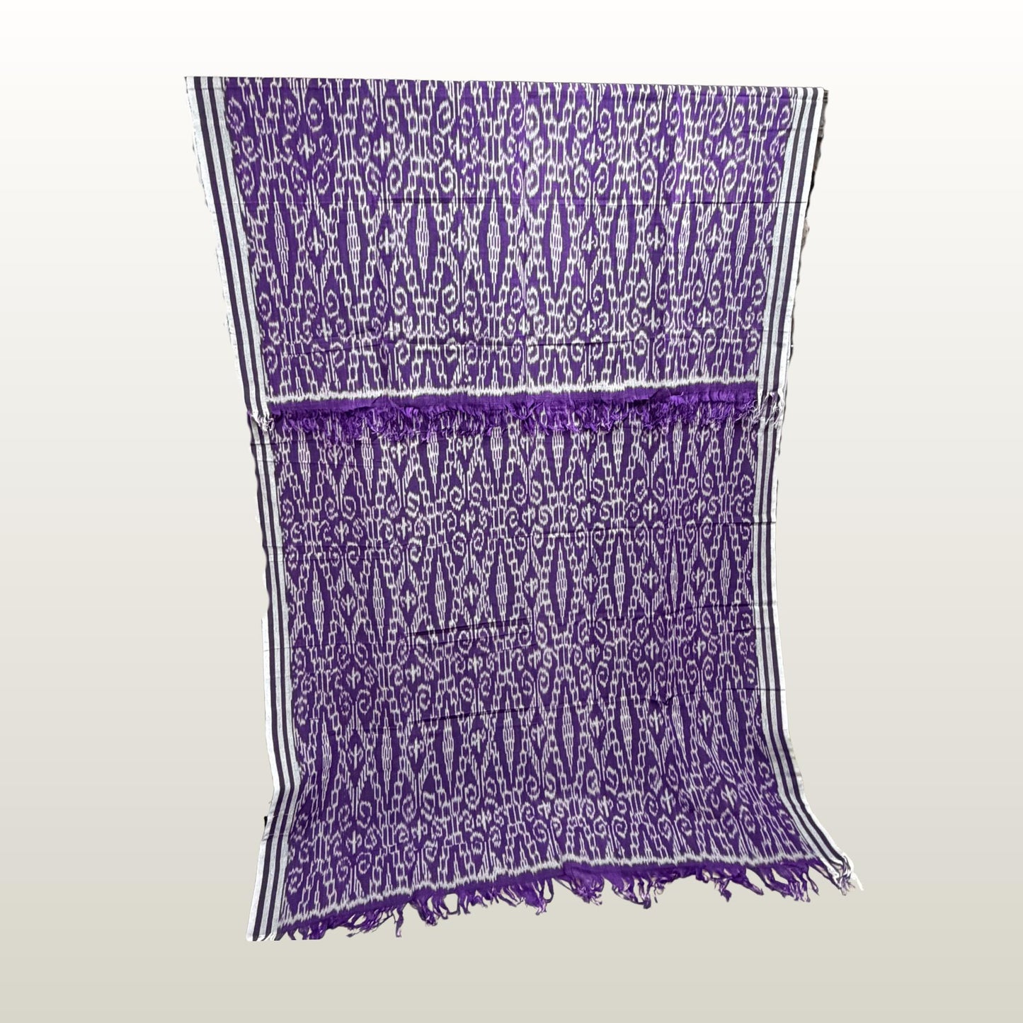 Hand woven Purple & gray Ikat Cotton Tapestry: Hand Loomed Indonesian Blanket (45x90)