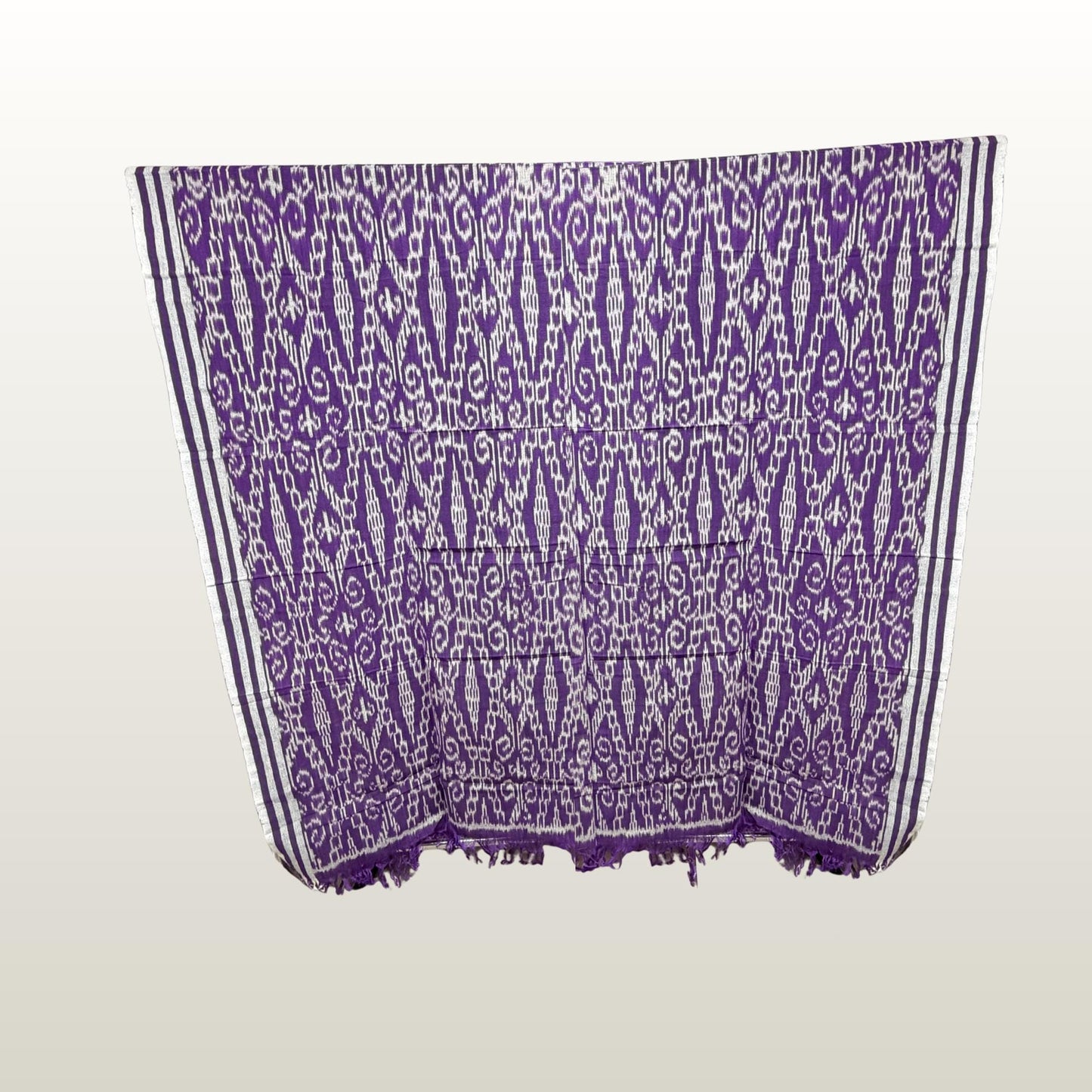 Hand woven Purple & gray Ikat Cotton Tapestry: Hand Loomed Indonesian Blanket (45x90)