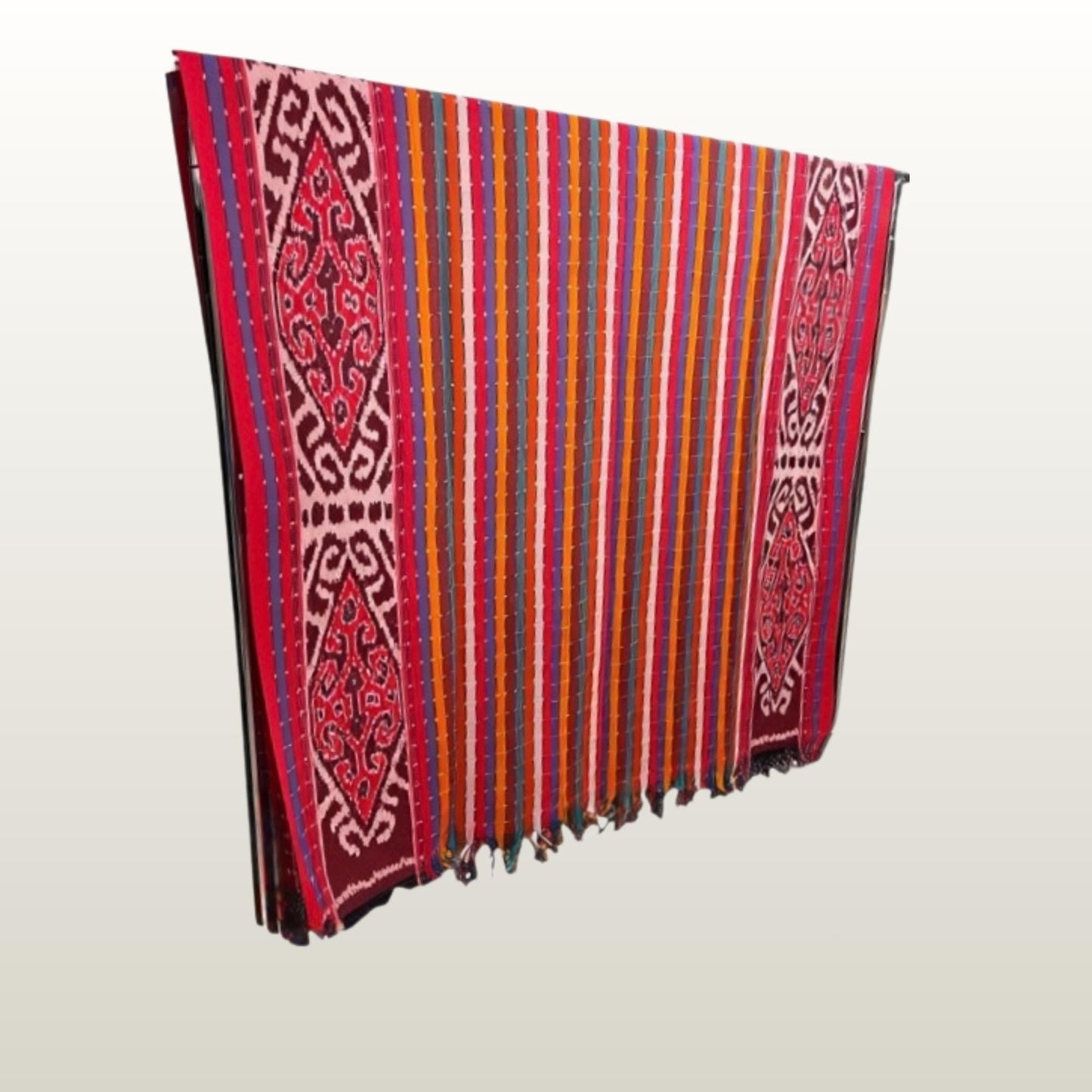 Hand woven Coral red Ikat Cotton Tapestry: Hand Loomed Indonesian Blanket (45x90)