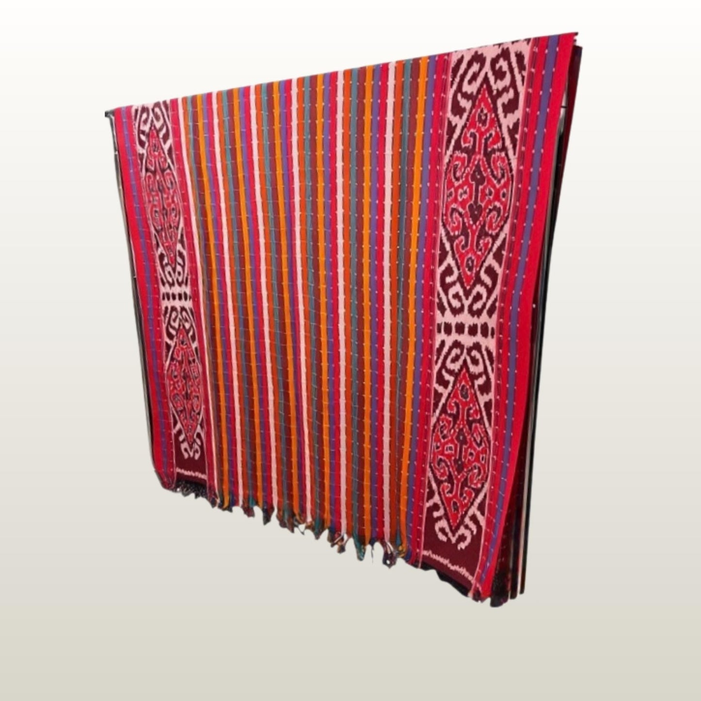 Hand woven Coral red Ikat Cotton Tapestry: Hand Loomed Indonesian Blanket (45x90)