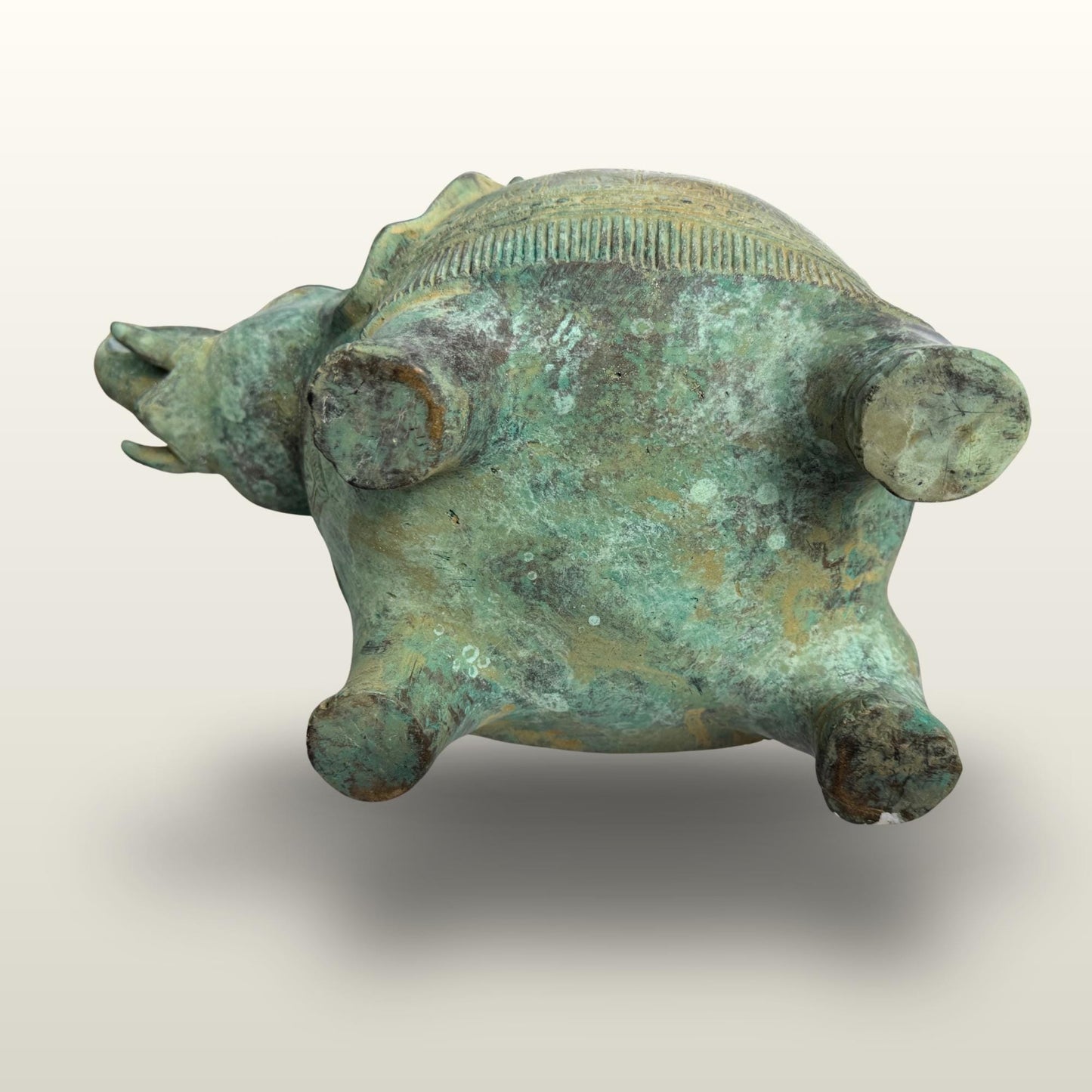 Indonesian Bronze Elephant Figure: Betel Nut Medicine Container , Vintage Verdigris Patina Folk Art