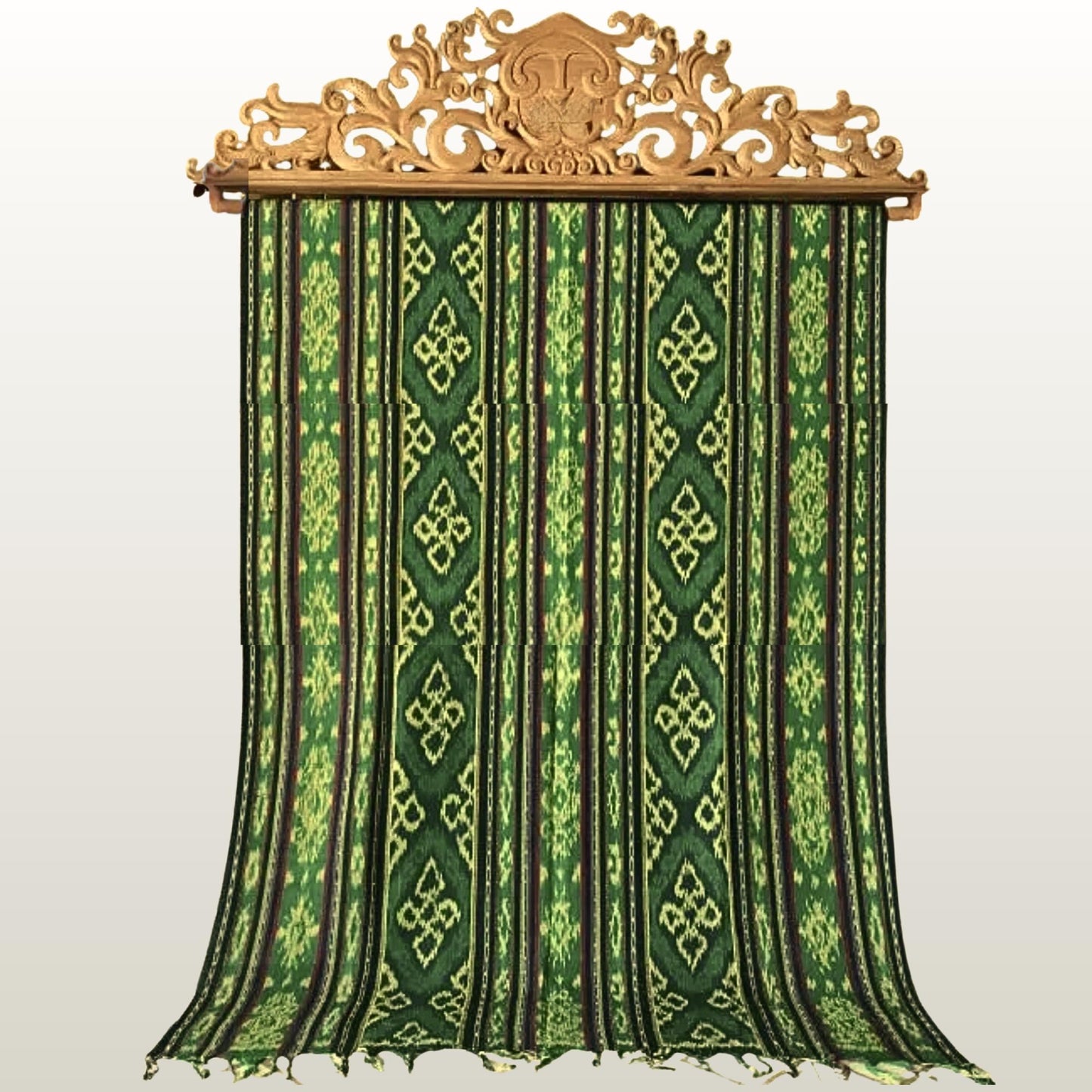 Hand woven Green Ikat Cotton Tapestry: Hand Loomed Indonesian Blanket (45x90)
