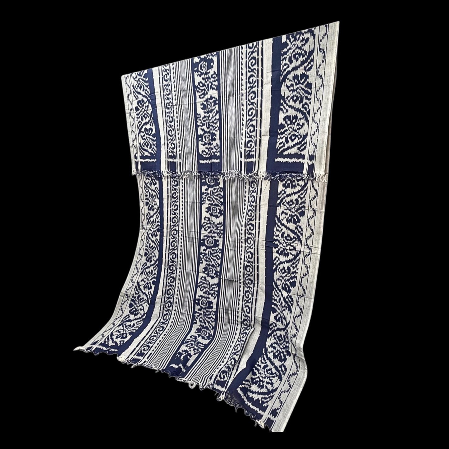 Hand woven Deep Navy Blue Ikat Cotton Tapestry: Hand Loomed Indonesian Blanket (45x90)