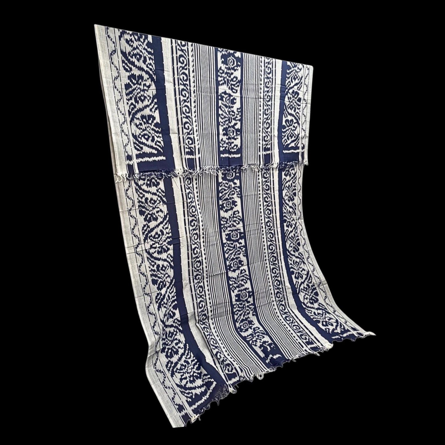 Hand woven Deep Navy Blue Ikat Cotton Tapestry: Hand Loomed Indonesian Blanket (45x90)